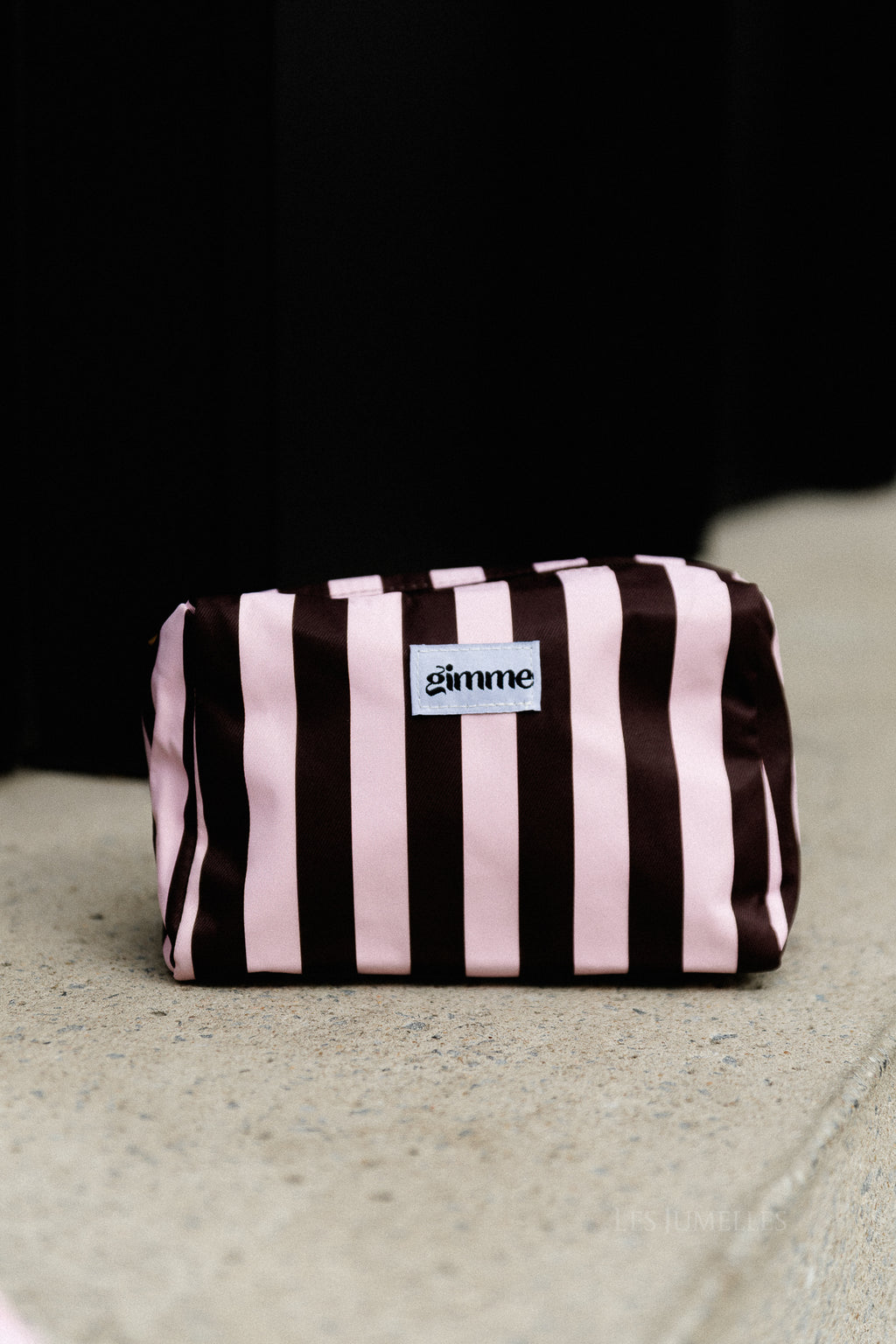 Large striped casual make-up bag - light pink/brown