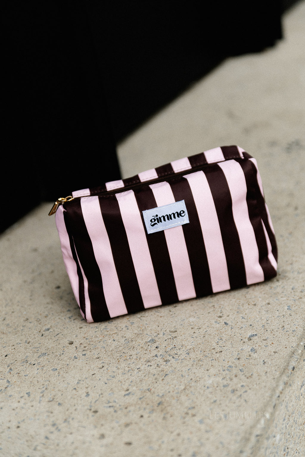 Large striped casual make-up bag - light pink/brown