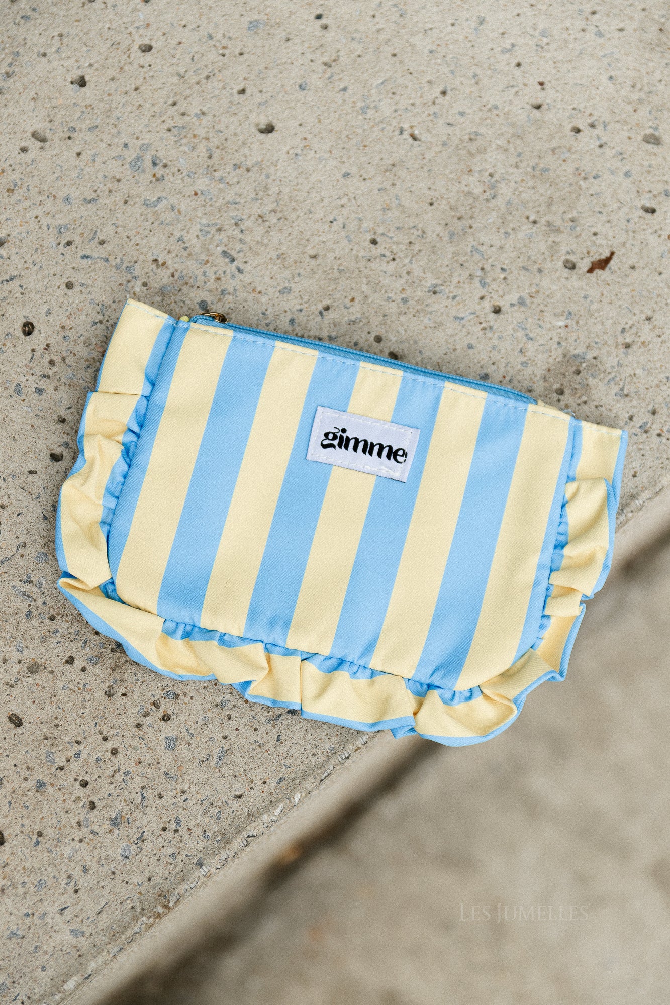 Ruffled striped make-up bag - blue/light yellow
