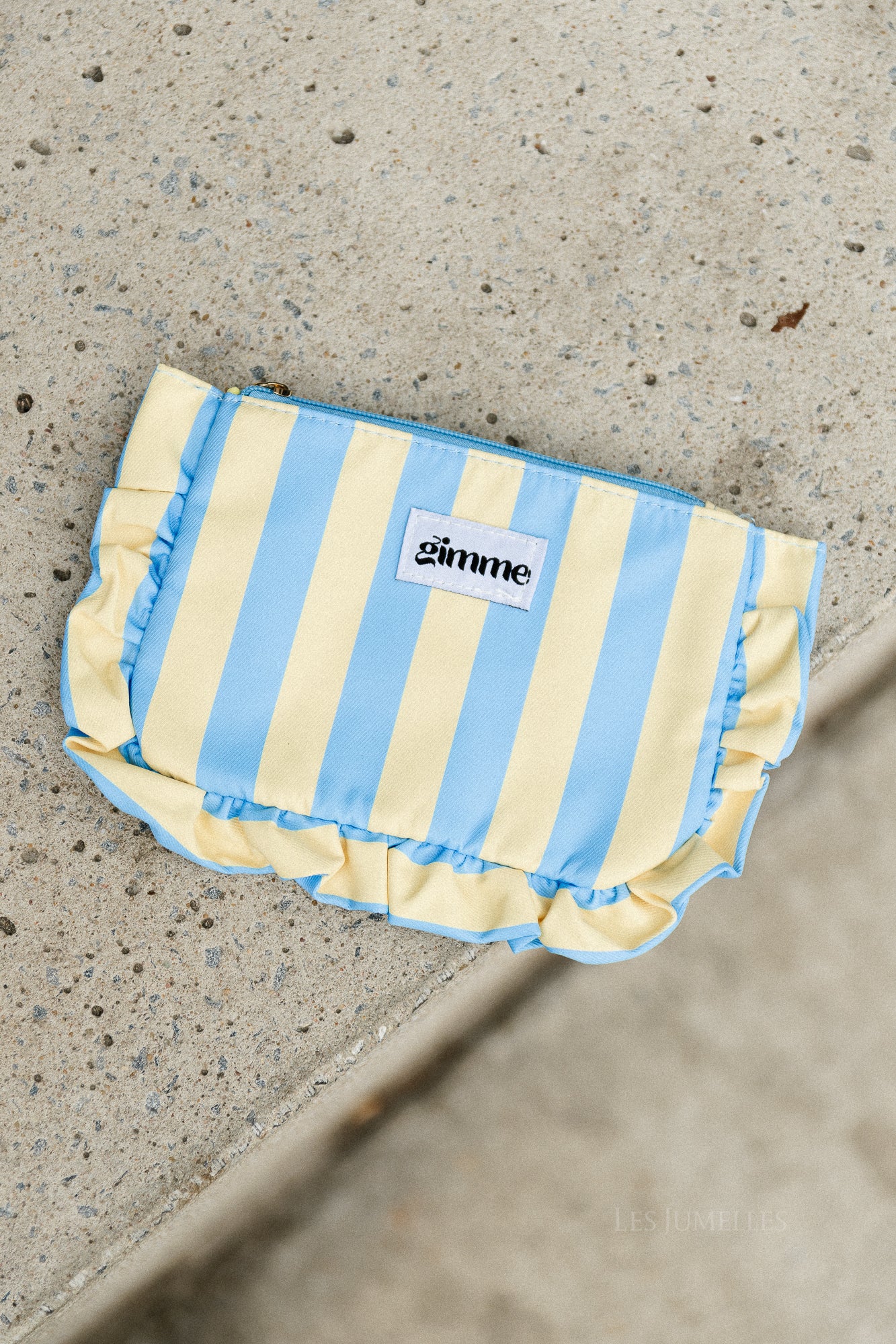 Ruffled striped make-up bag - blue/light yellow
