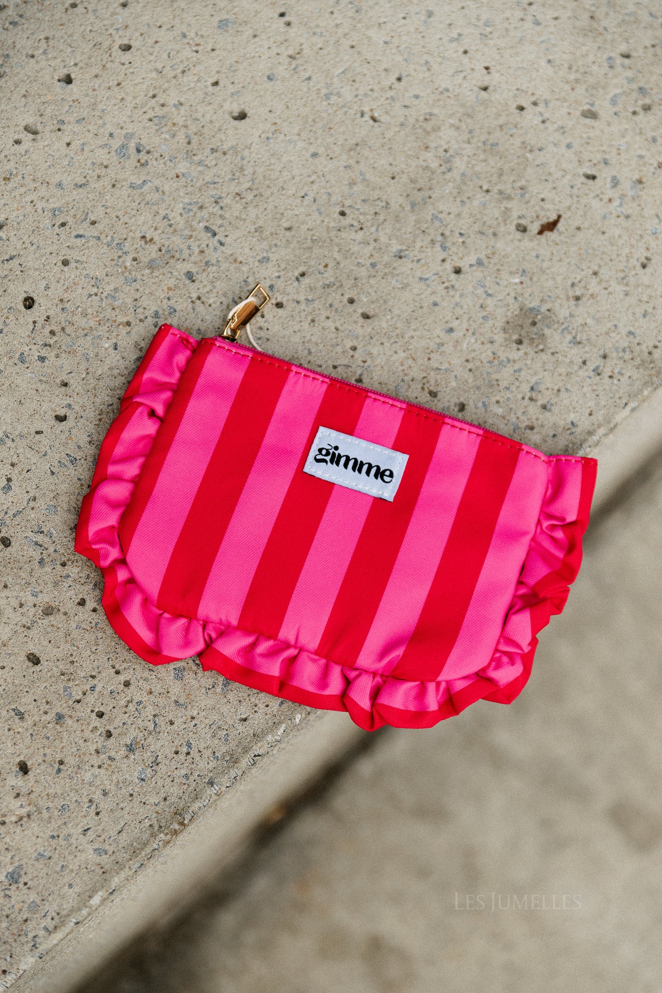 Ruffled striped make-up bag - pink/red