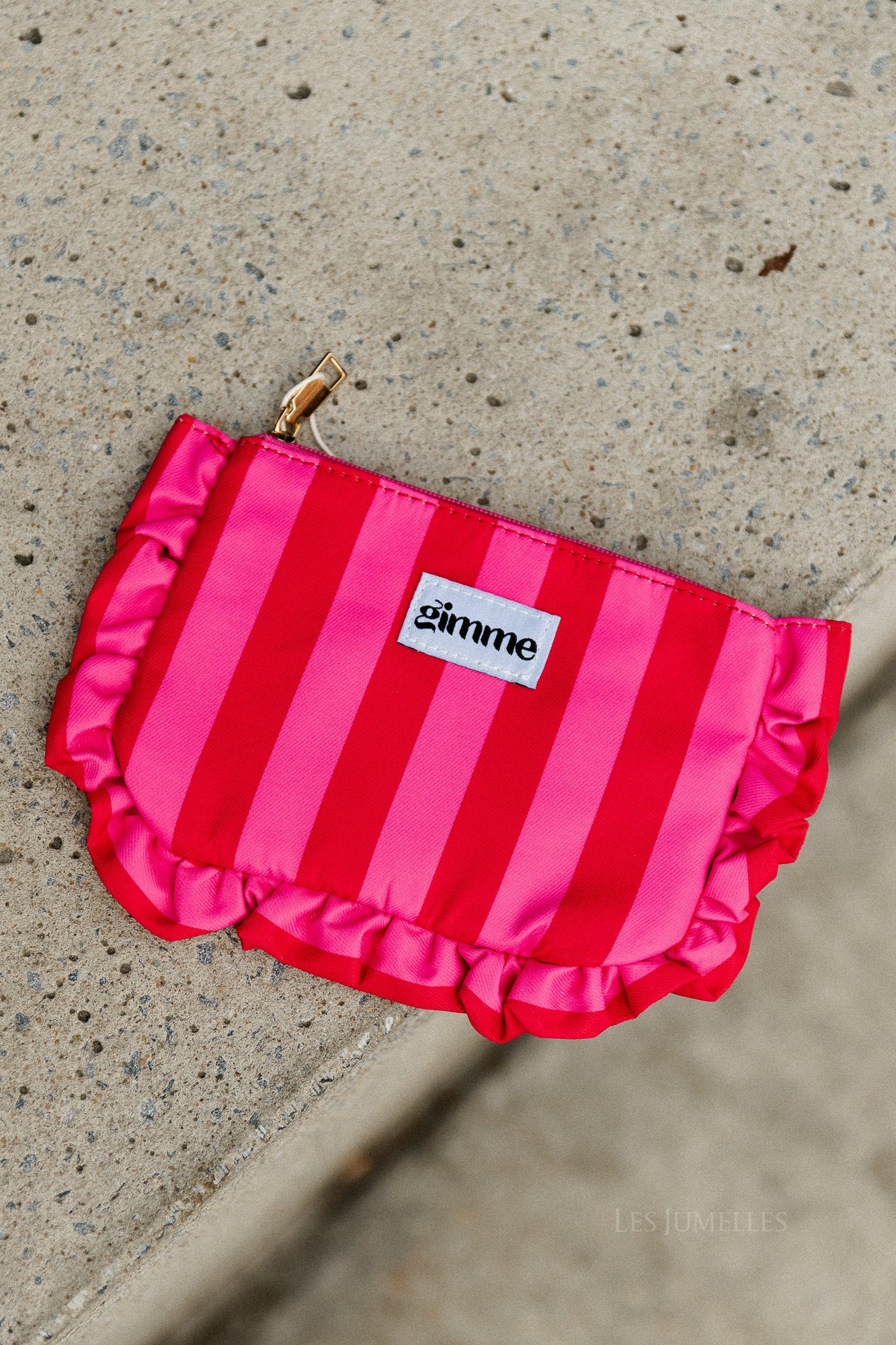 Ruffled striped make-up bag - pink/red