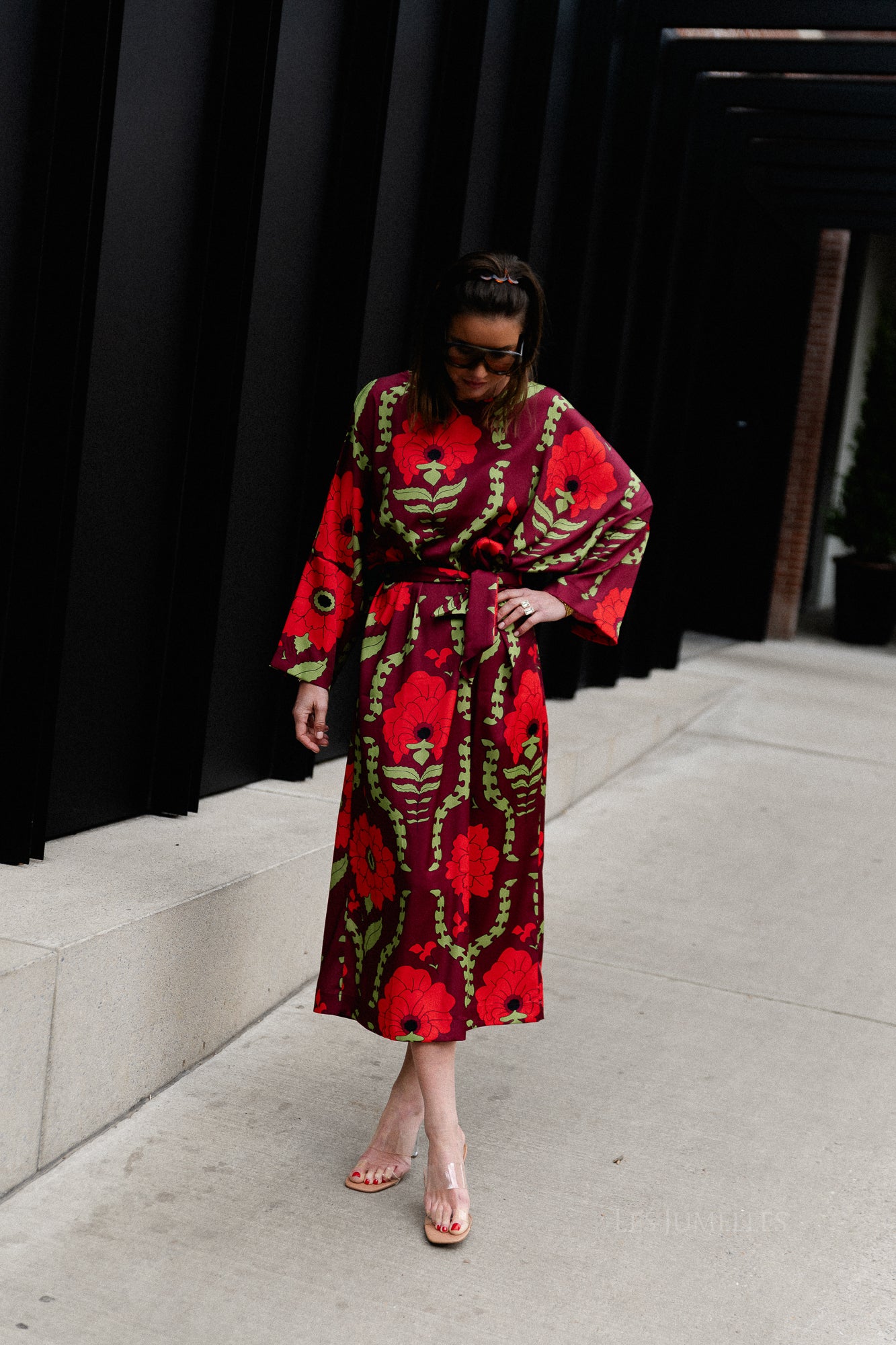 Valerie long printed dress burgundy/red