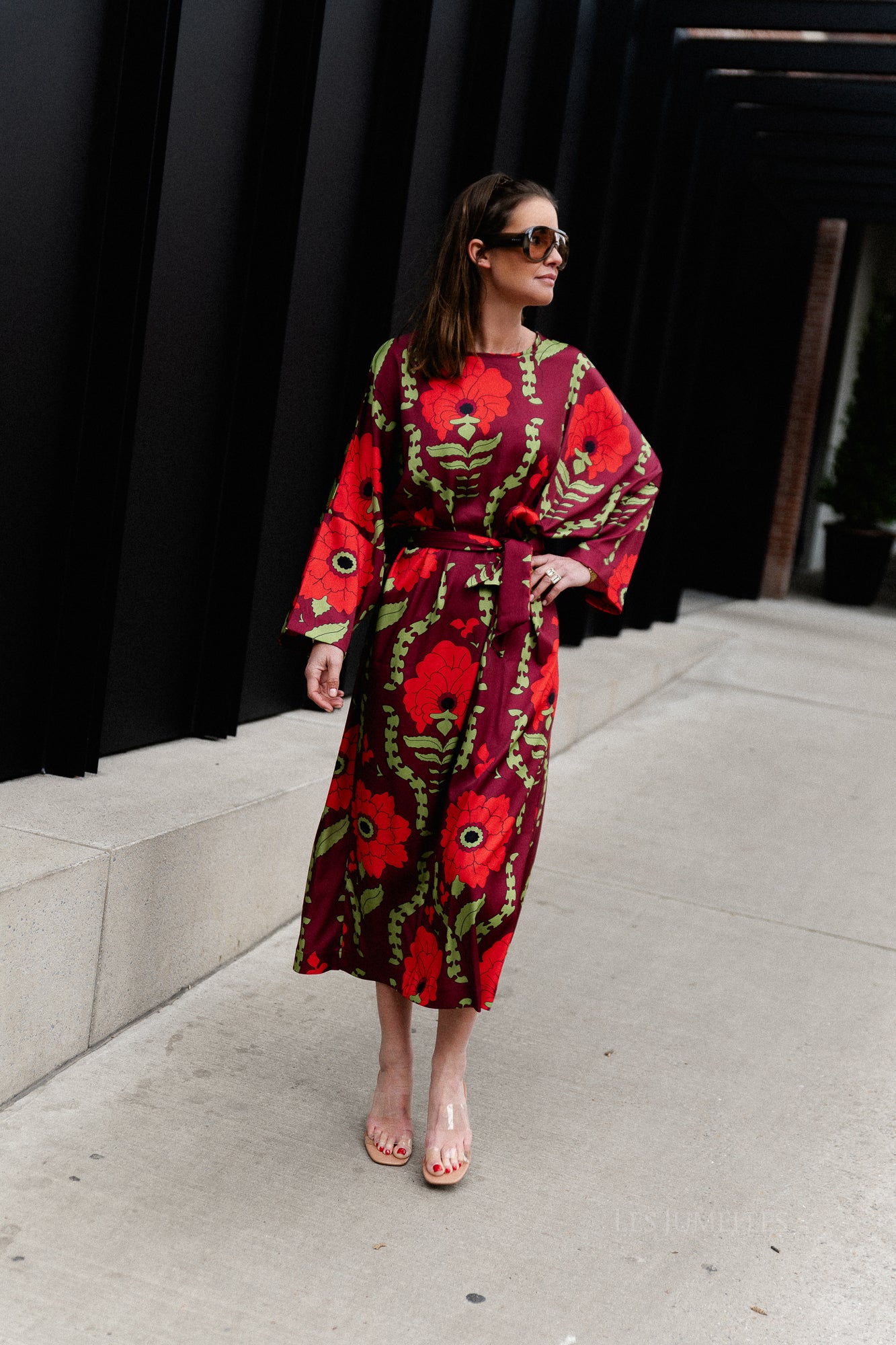 Valerie long printed dress burgundy/red