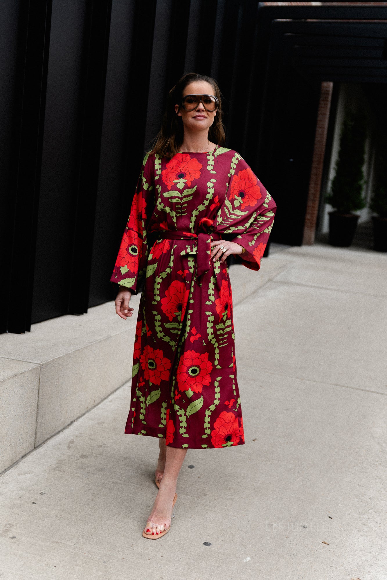 Valerie long printed dress burgundy/red