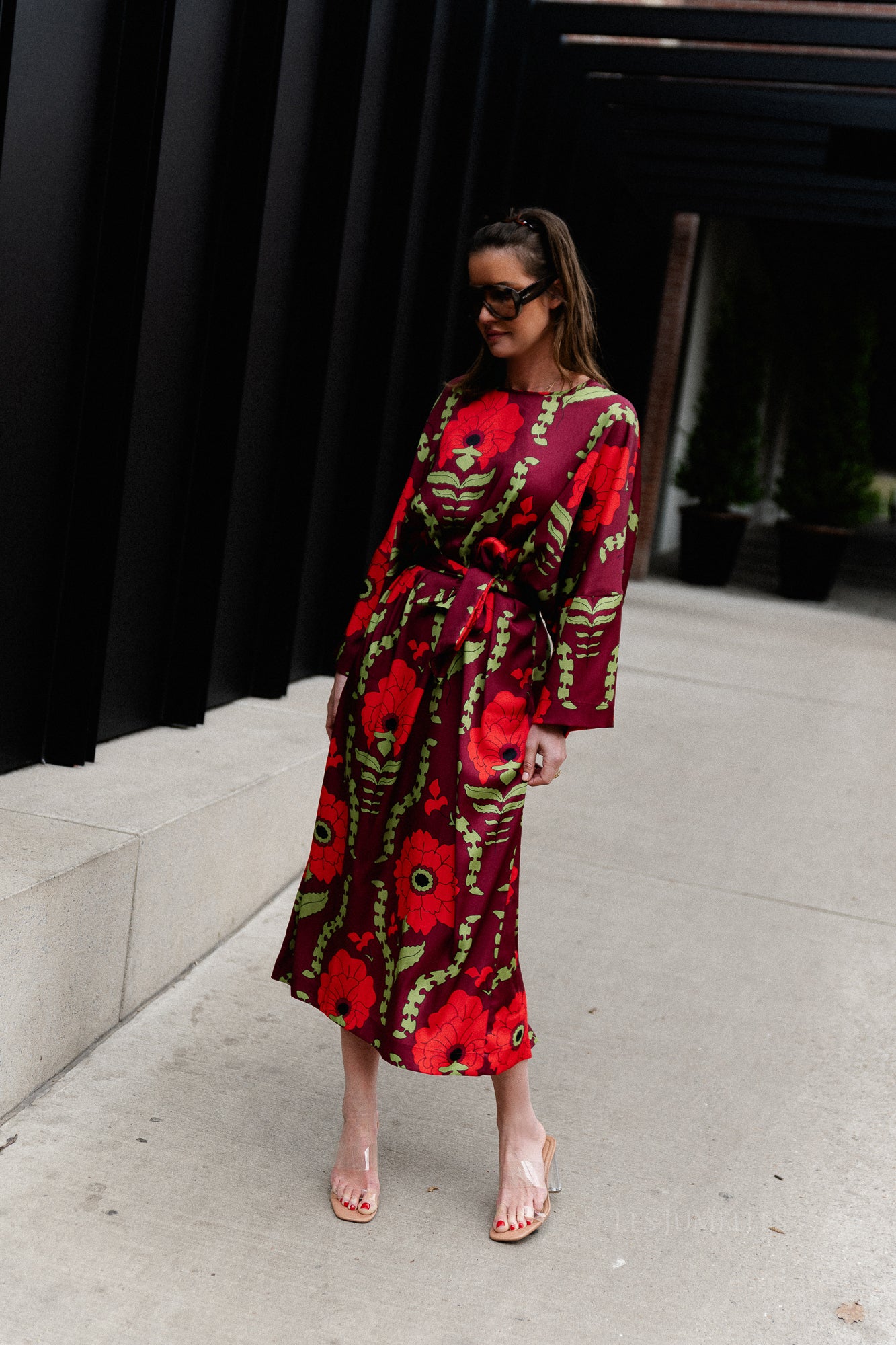 Valerie long printed dress burgundy/red