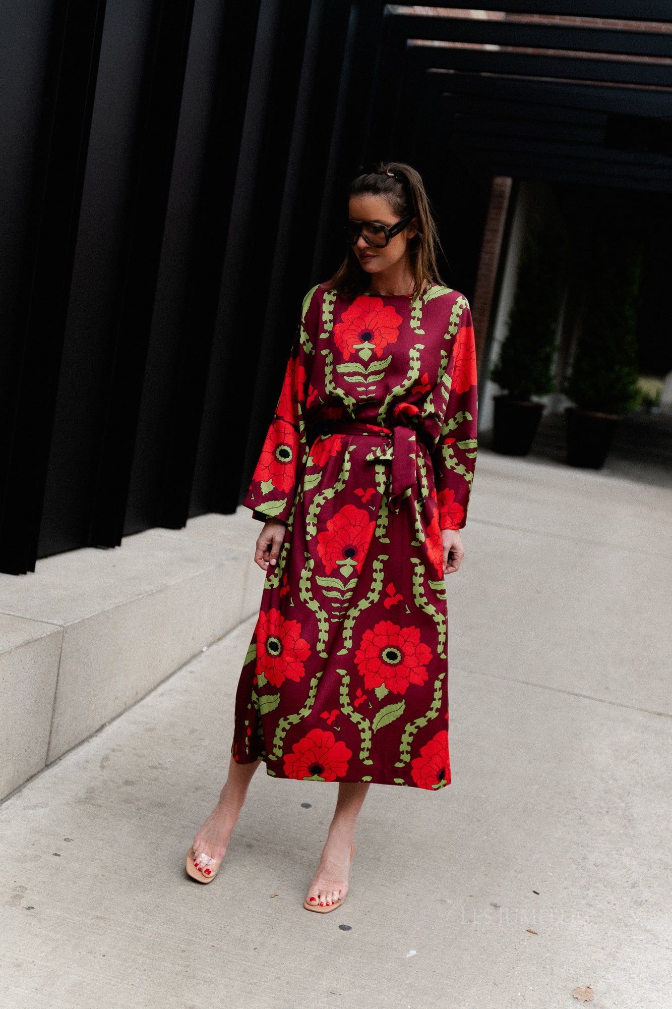 Valerie long printed dress burgundy/red