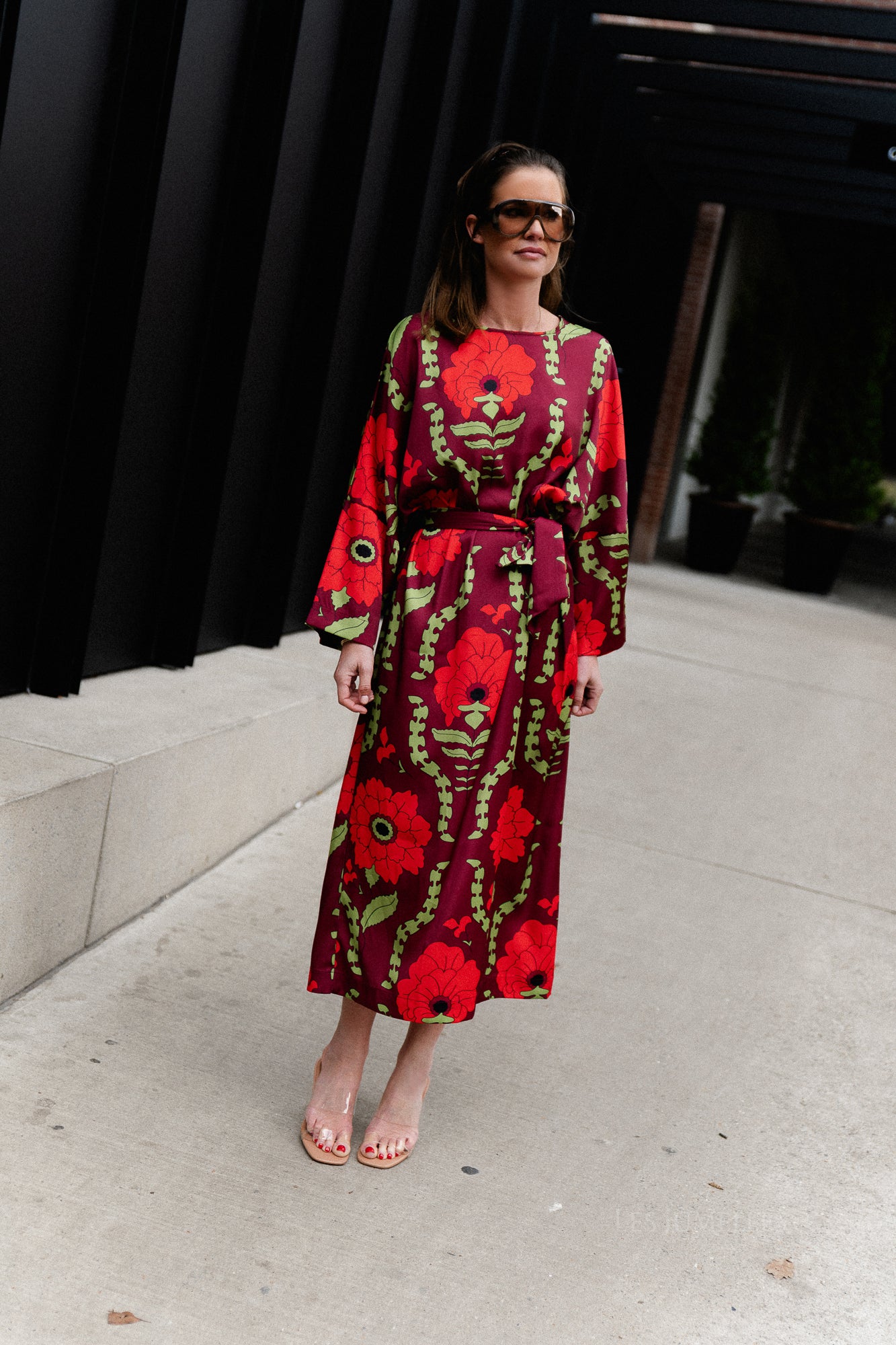 Valerie long printed dress burgundy/red