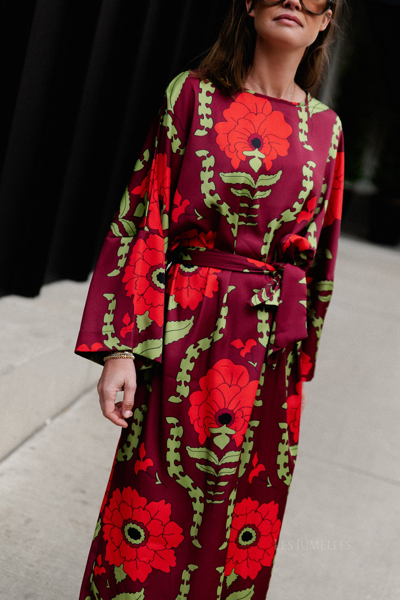 Valerie long printed dress burgundy/red