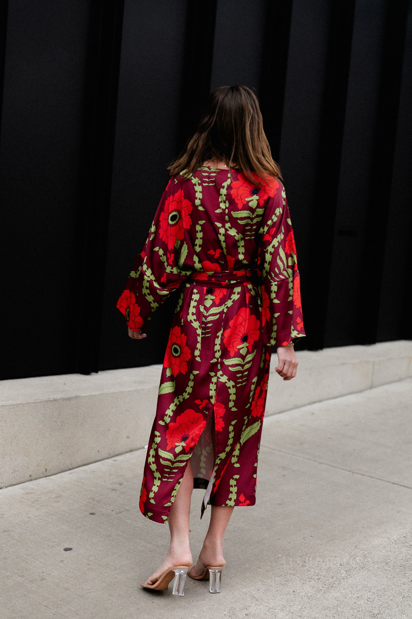 Valerie long printed dress burgundy/red