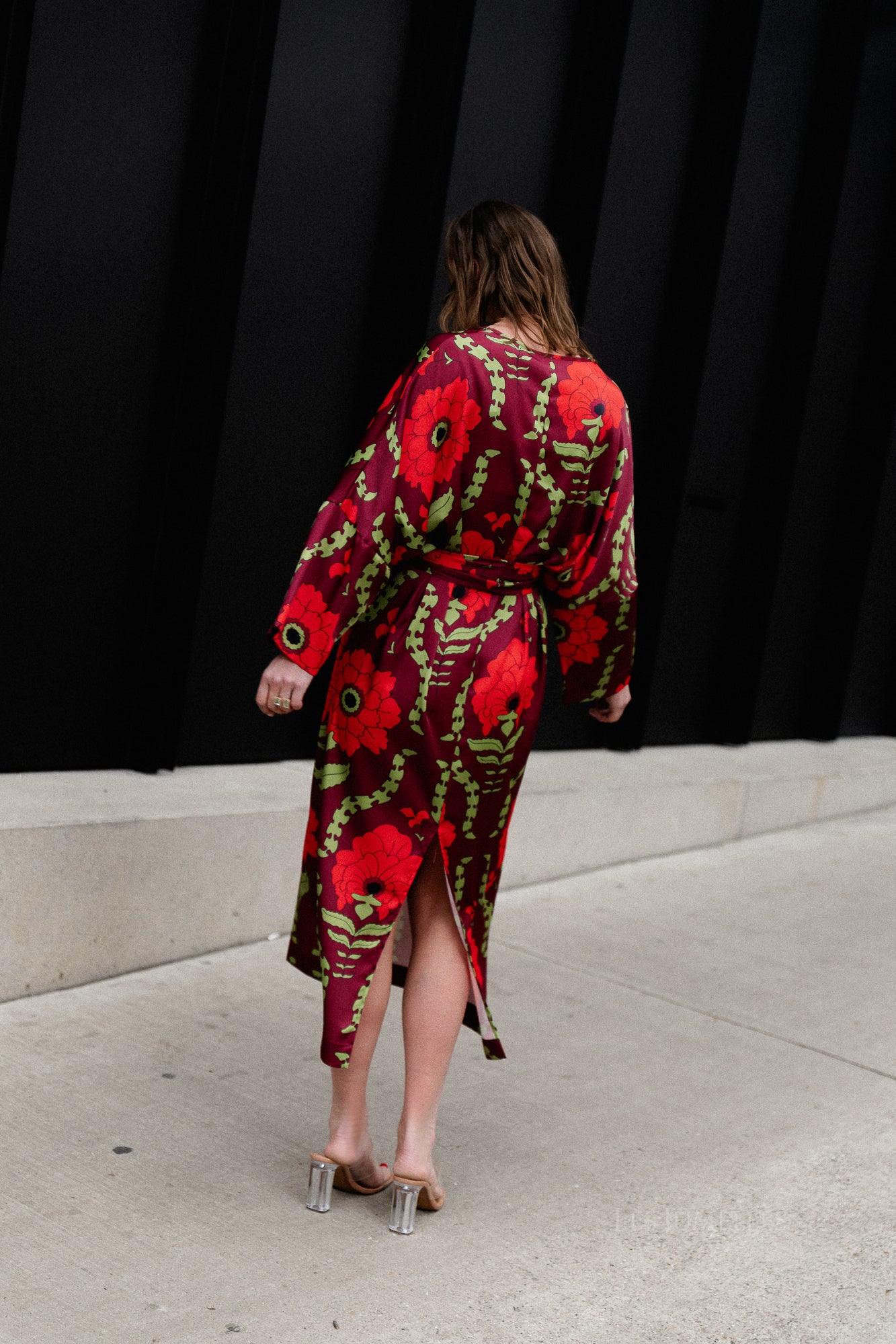 Valerie long printed dress burgundy/red