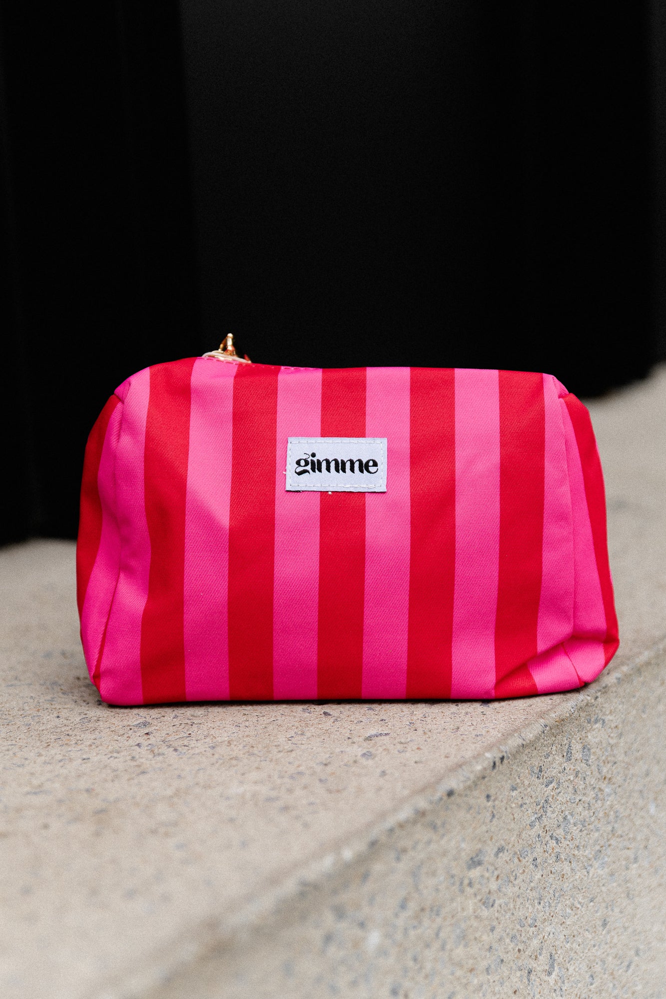 Large striped casual make-up bag - pink/red