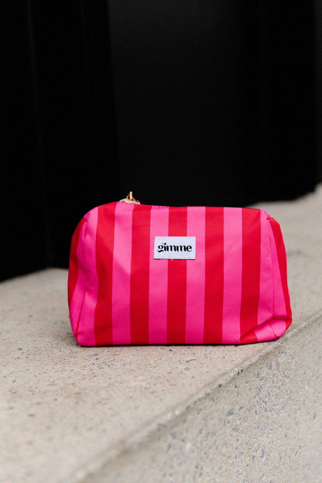 Large striped casual make-up bag - pink/red