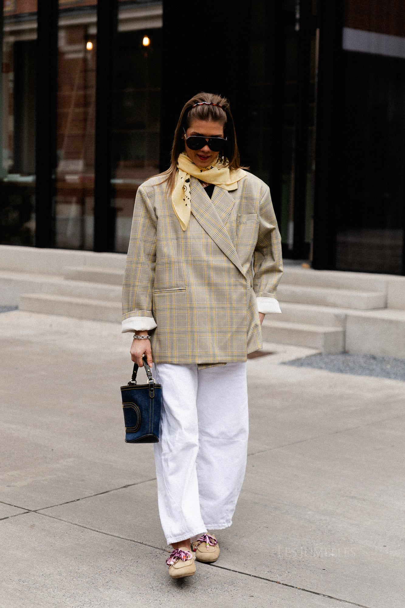 Chloe oversized signature check blazer taupe/yellow