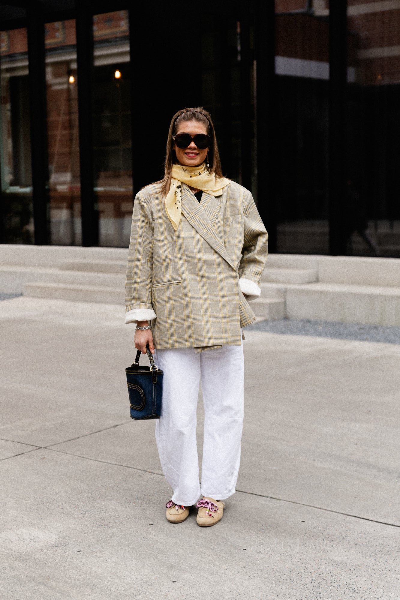 Chloe oversized signature check blazer taupe/yellow