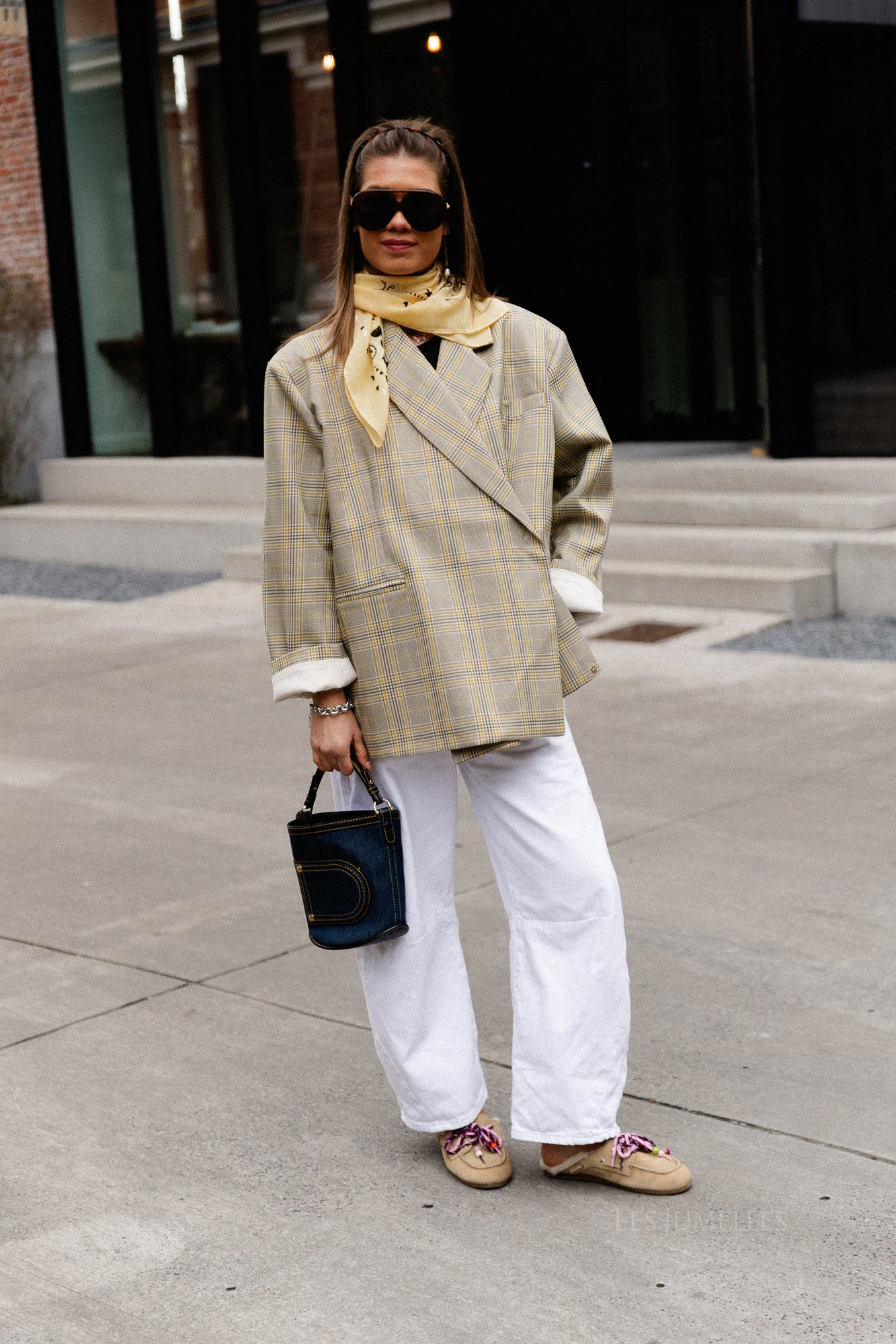 Chloe oversized signature check blazer taupe/yellow