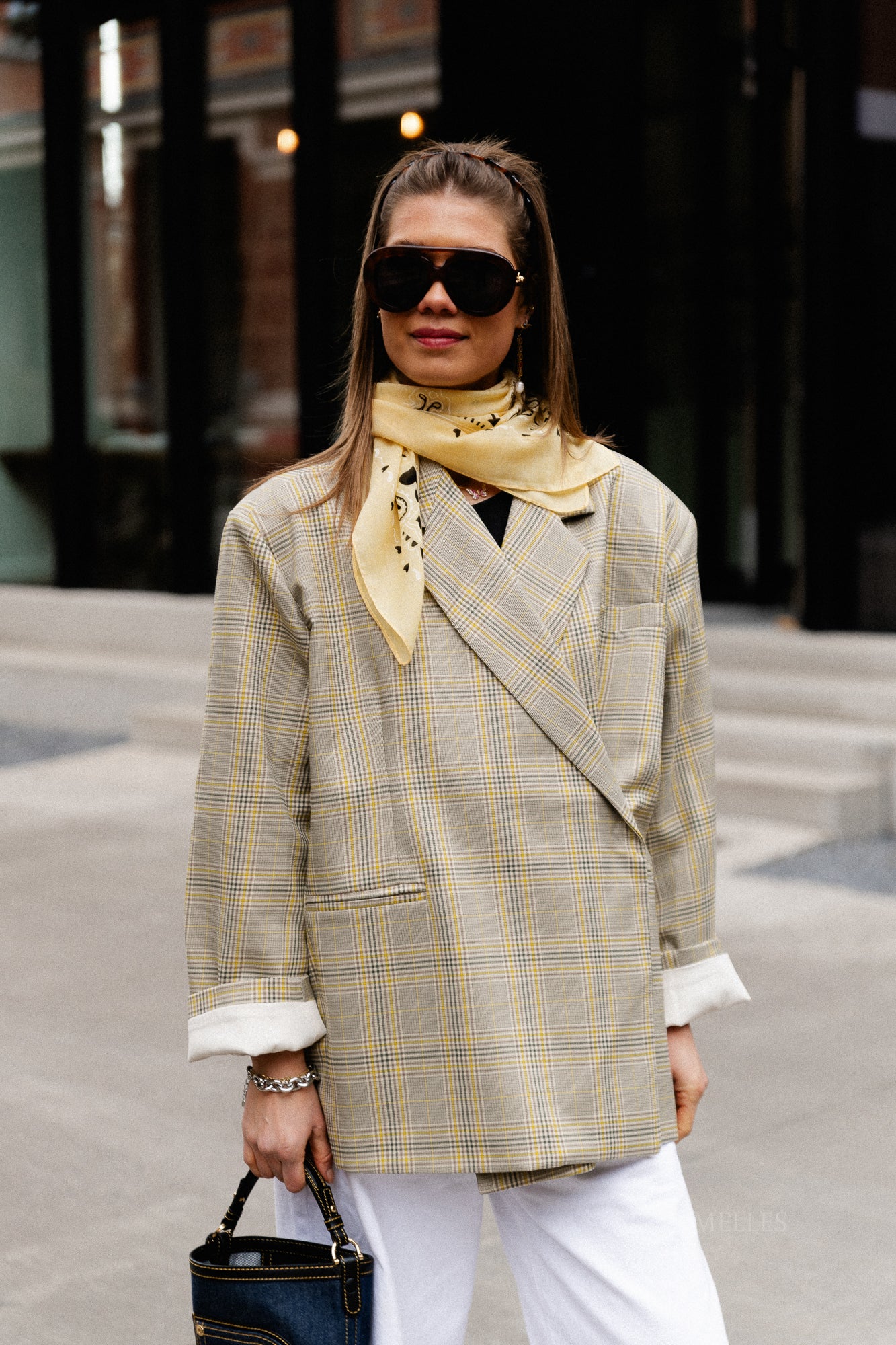 Chloe oversized signature check blazer taupe/yellow