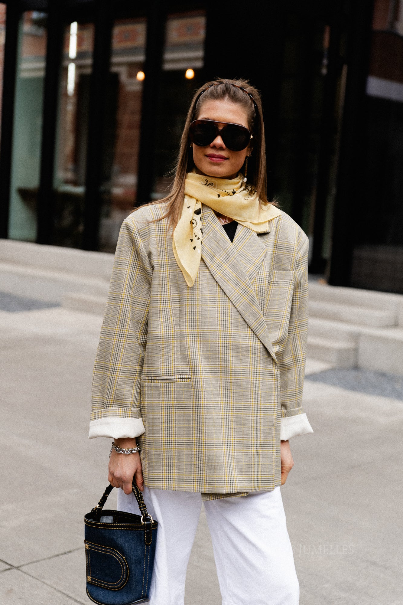 Chloe oversized signature check blazer taupe/yellow