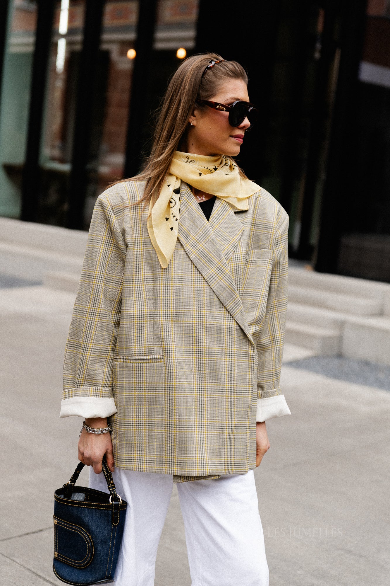 Chloe oversized signature check blazer taupe/yellow