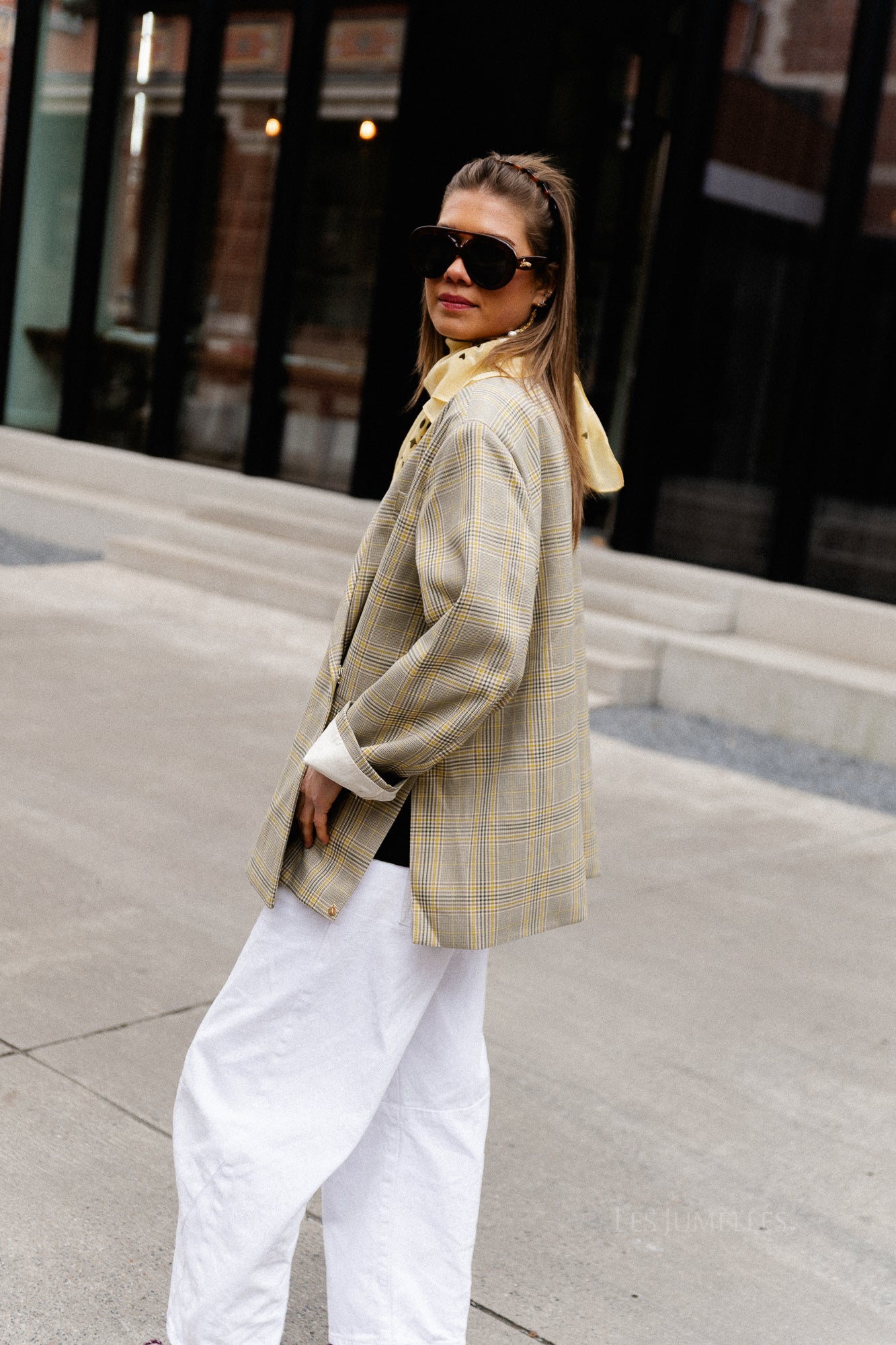 Chloe oversized signature check blazer taupe/yellow