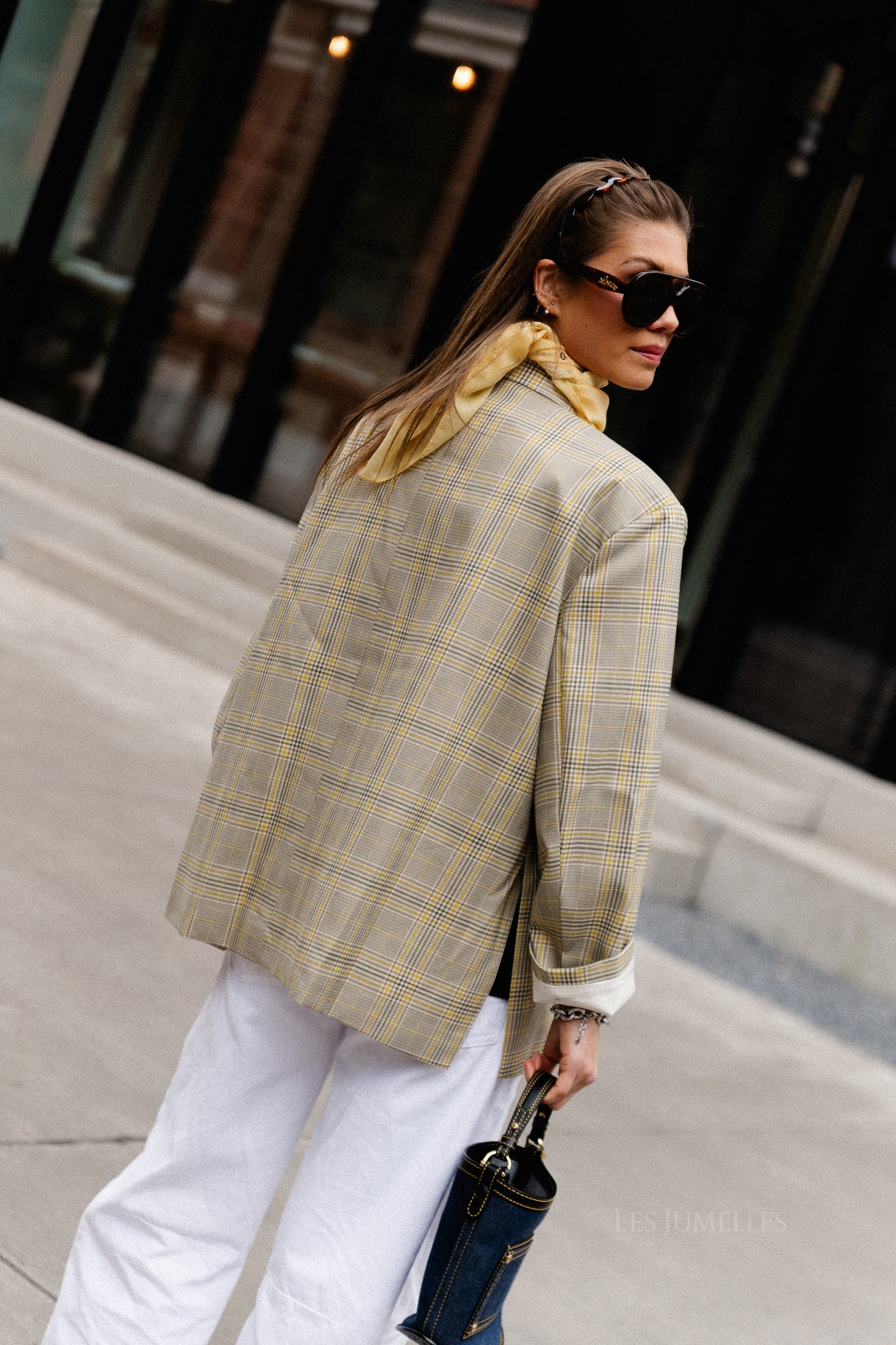 Chloe oversized signature check blazer taupe/yellow