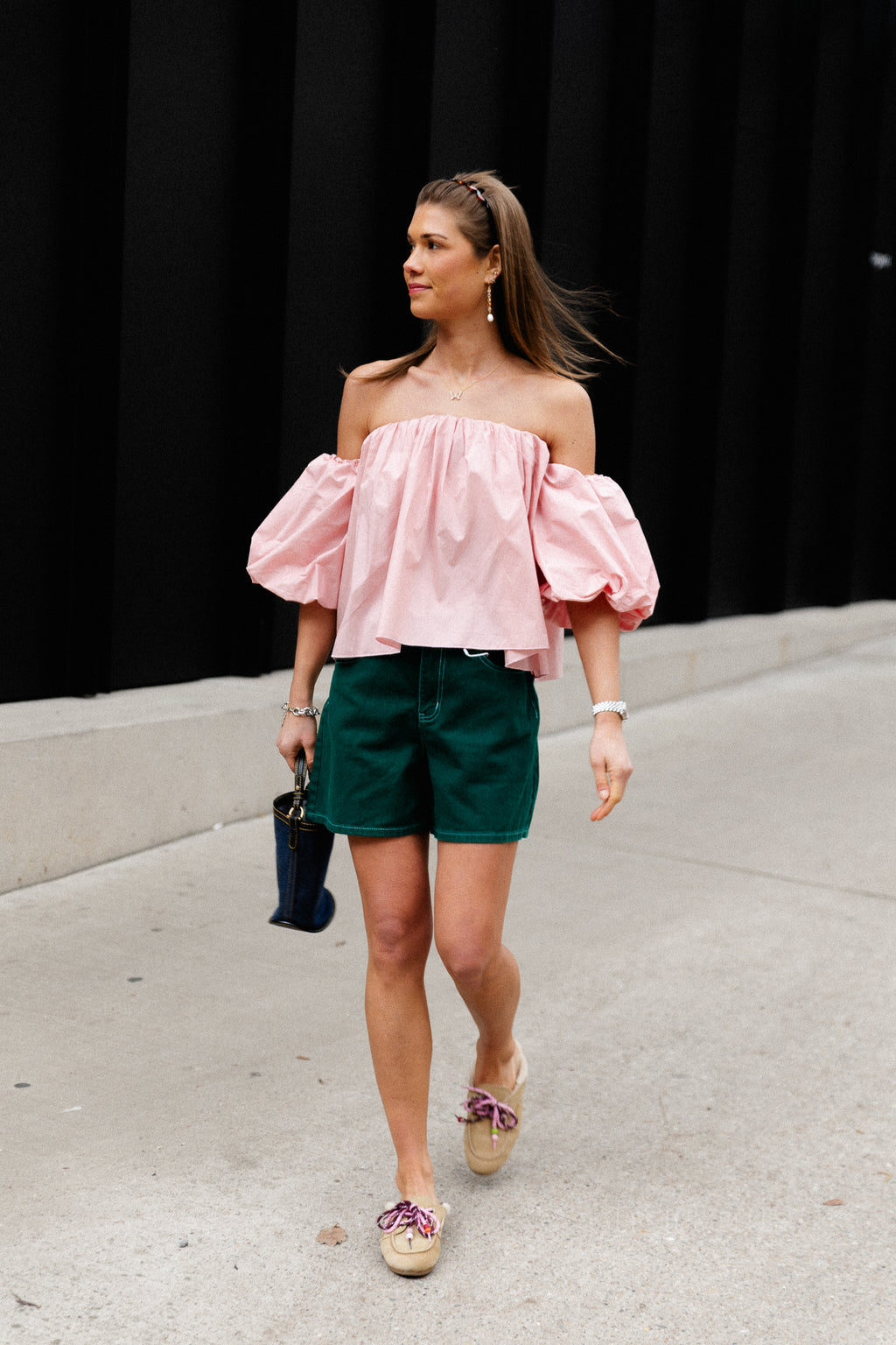 Fran off shoulder cropped blouse blush pink