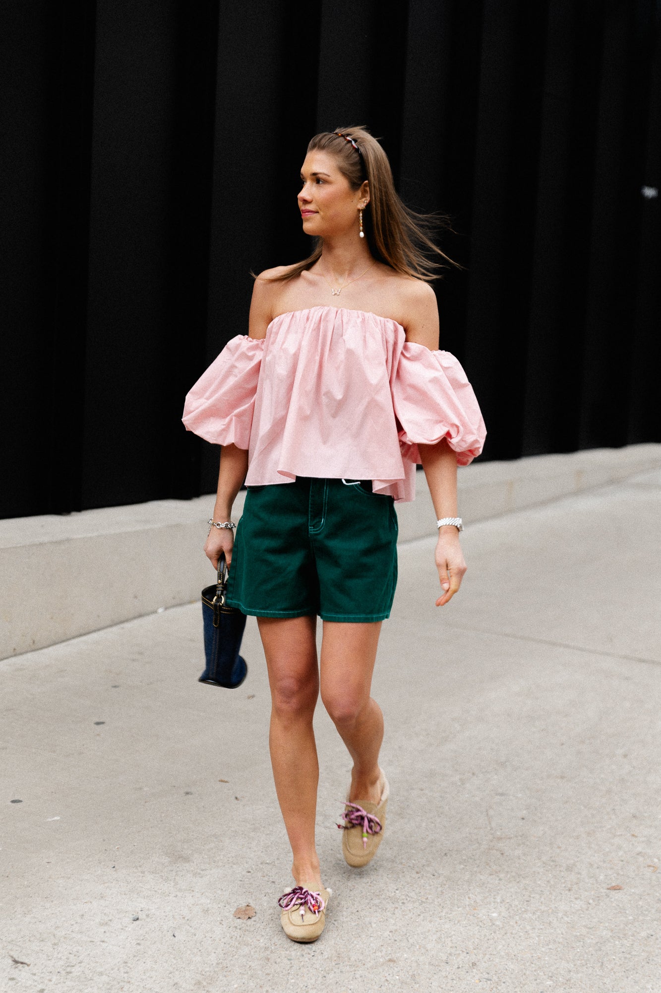 Fran off shoulder cropped blouse blush pink