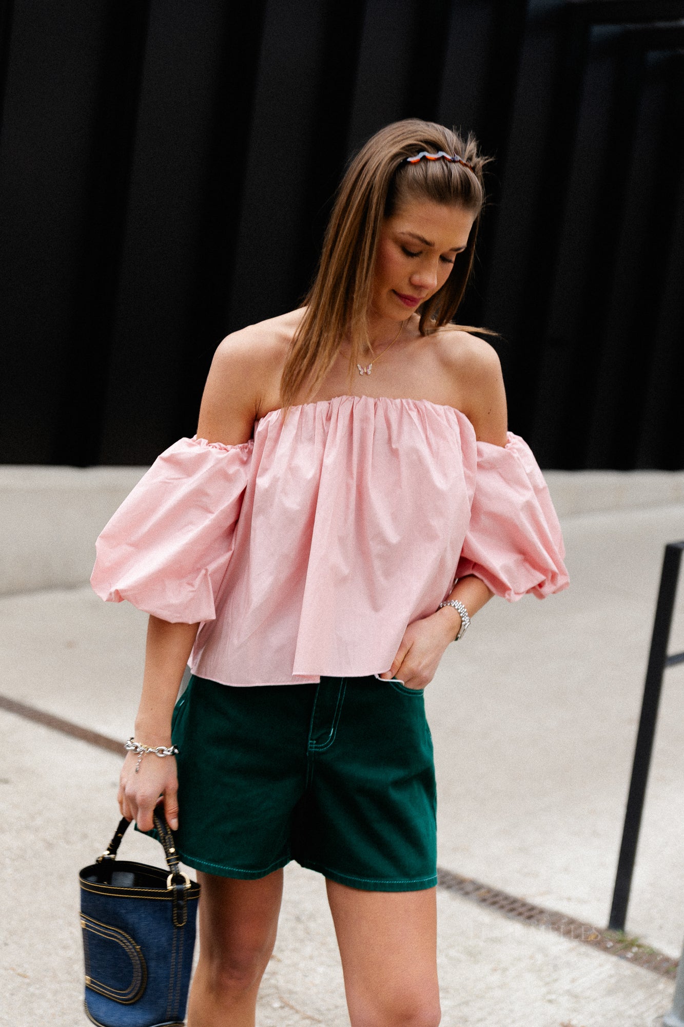 Fran off shoulder cropped blouse blush pink