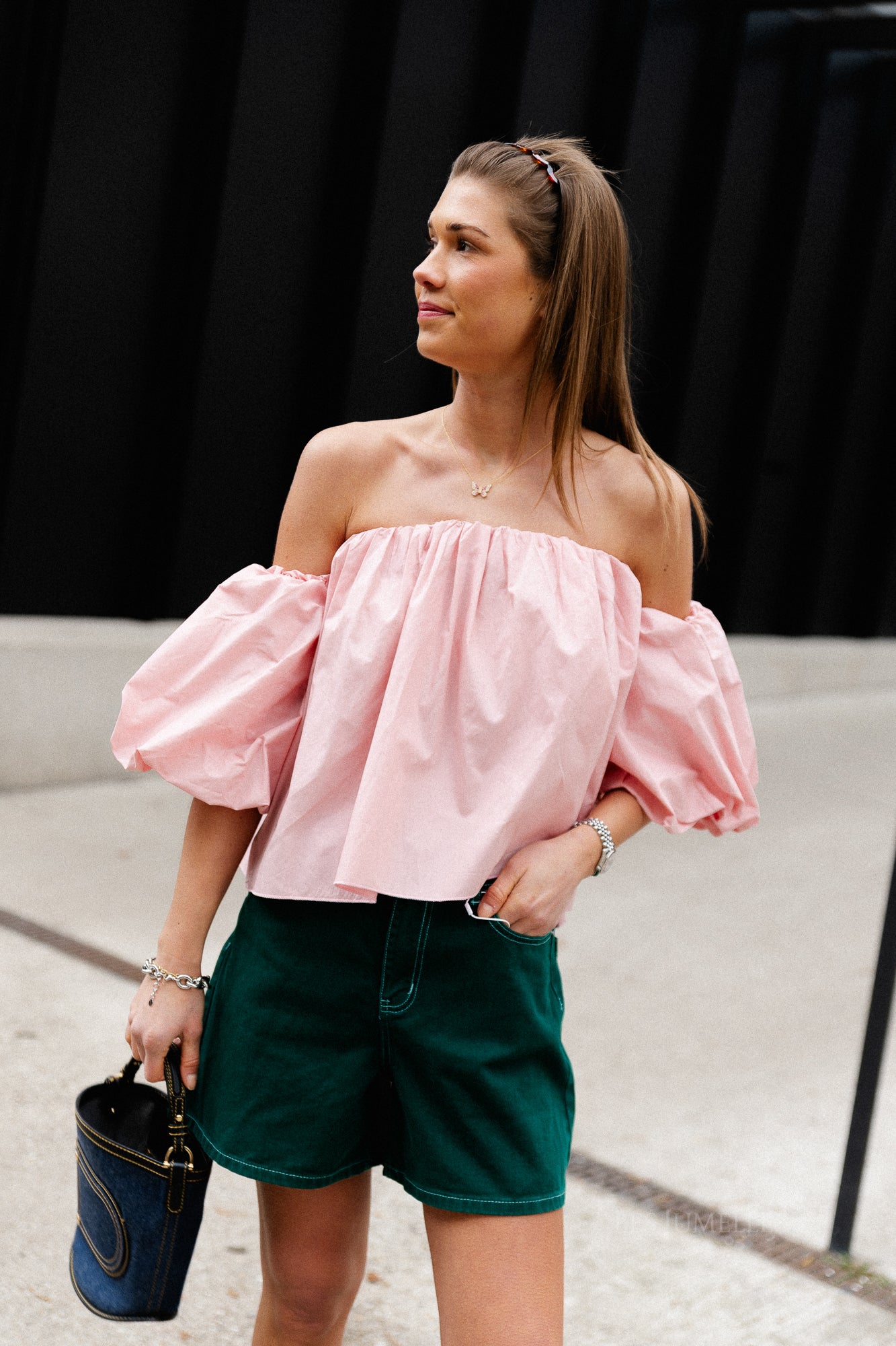 Fran off shoulder cropped blouse blush pink