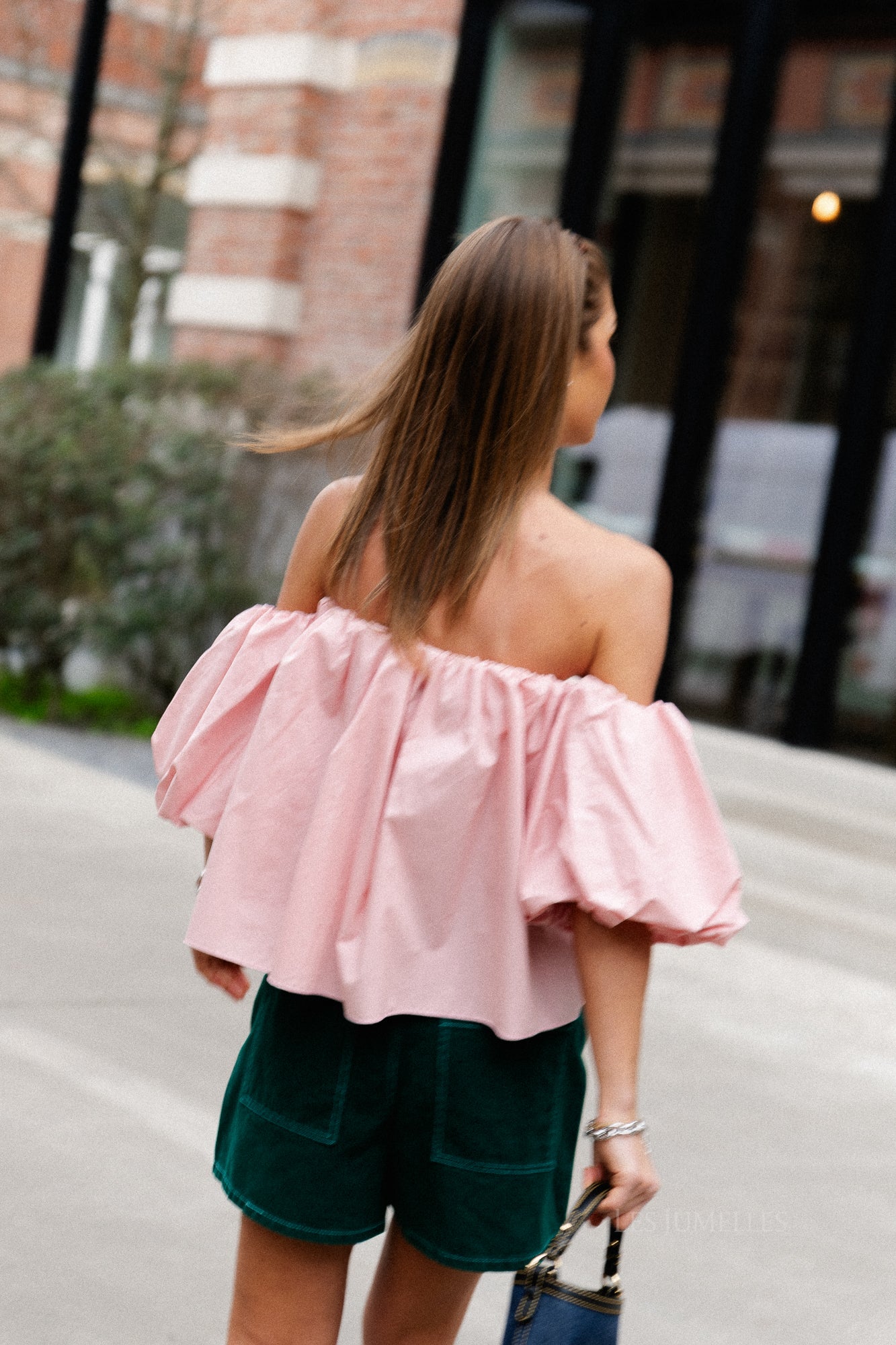 Fran off shoulder cropped blouse blush pink