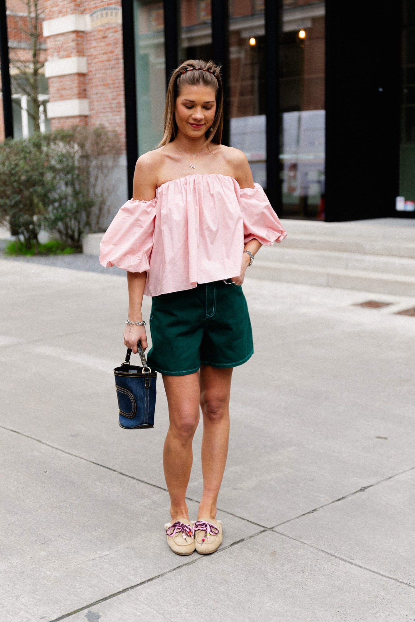 Fran off shoulder cropped blouse blush pink