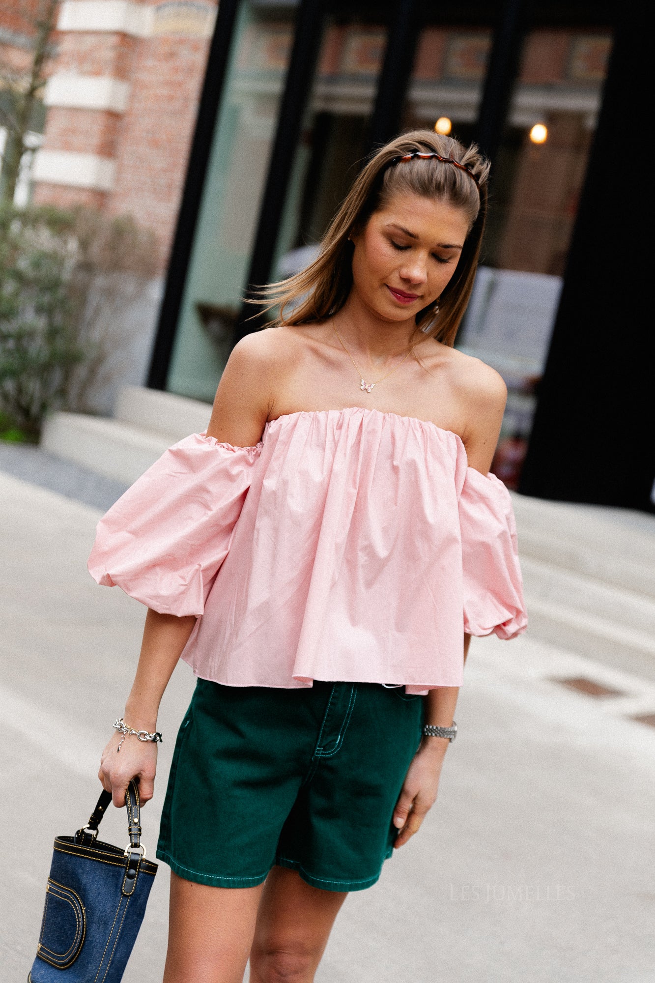 Fran off shoulder cropped blouse blush pink
