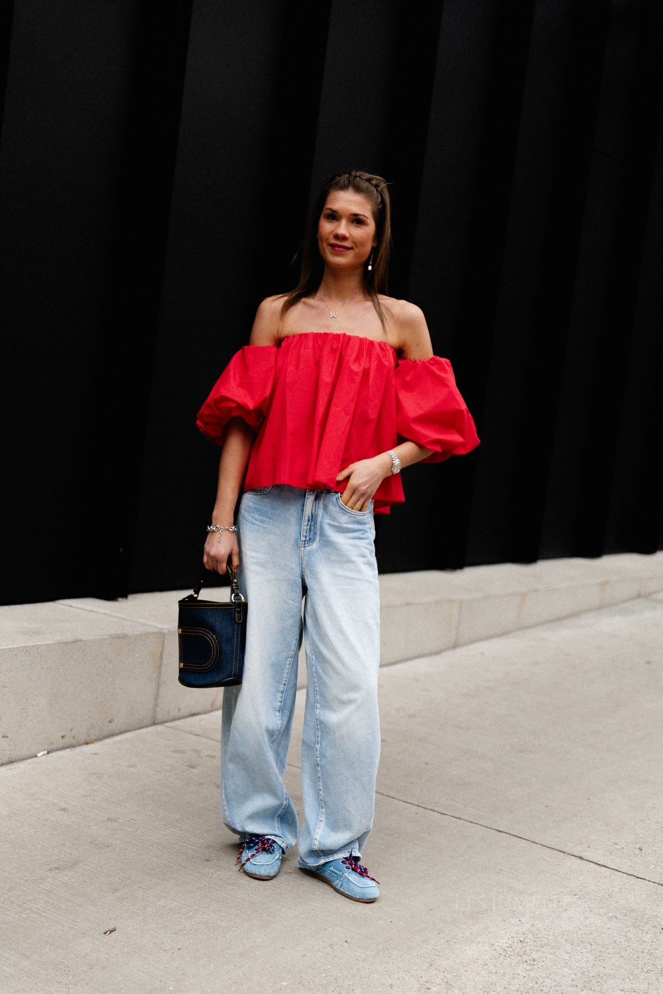 Fran off shoulder cropped blouse red