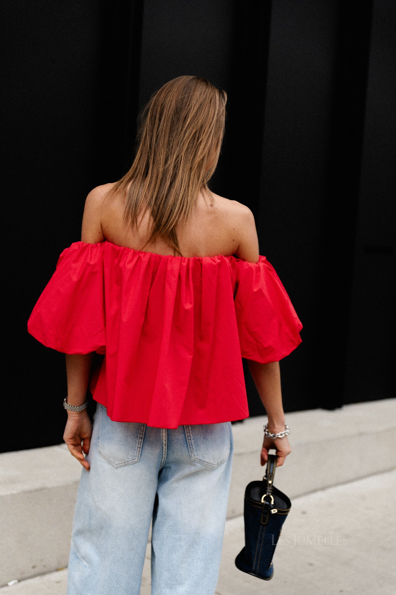 Fran off shoulder cropped blouse red