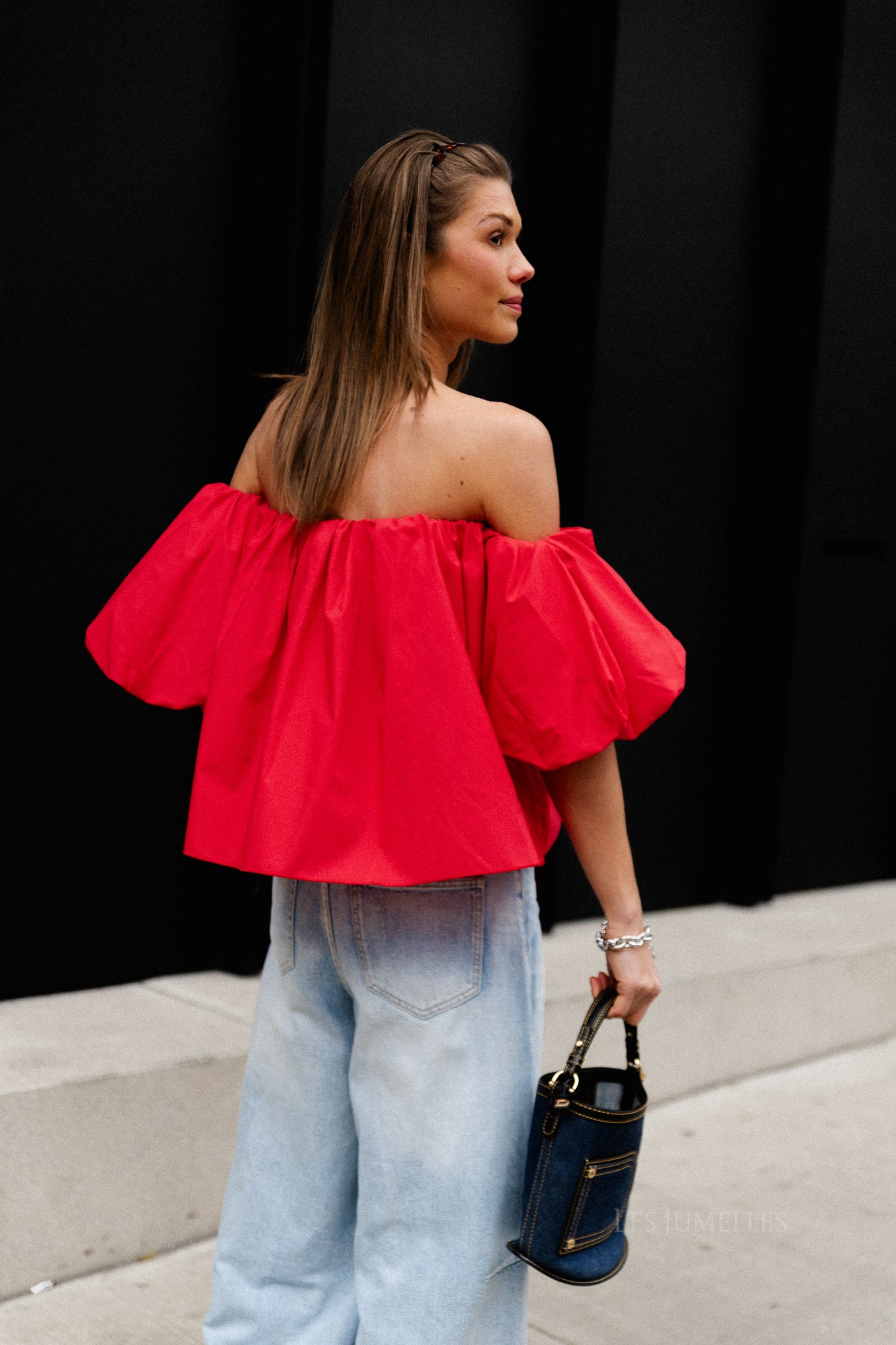 Fran off shoulder cropped blouse red
