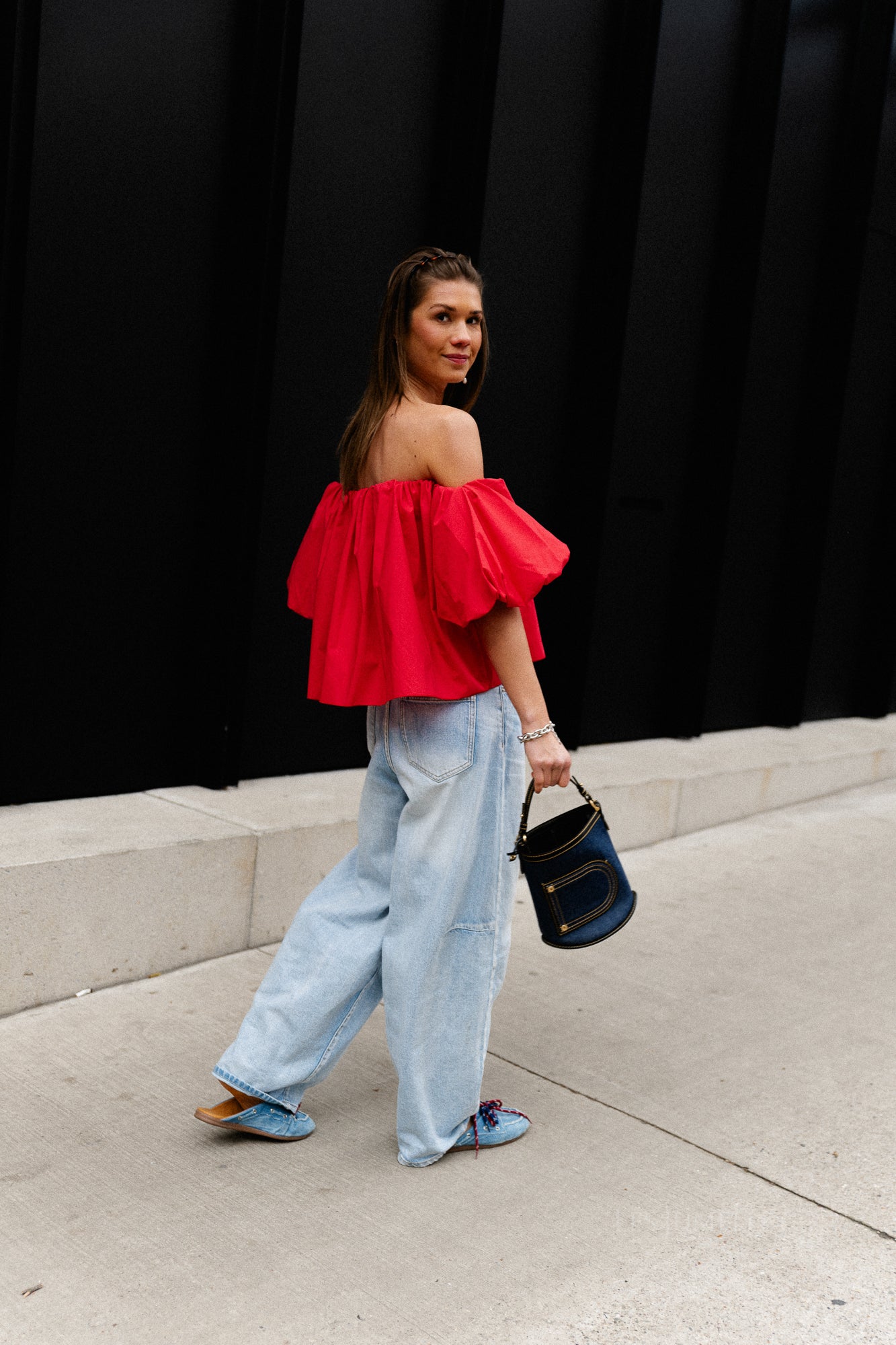 Fran off shoulder cropped blouse red