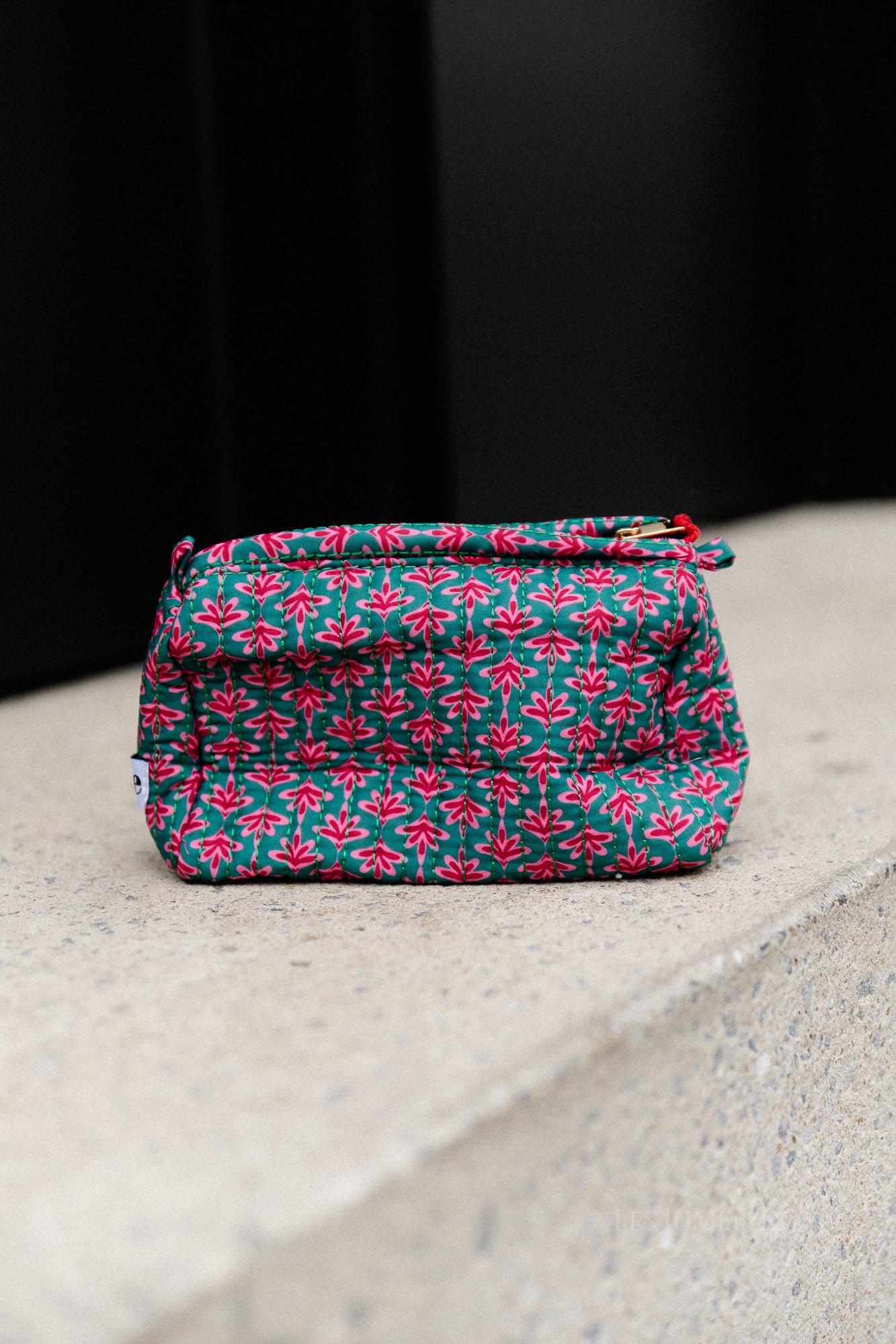 Green floral make-up bag