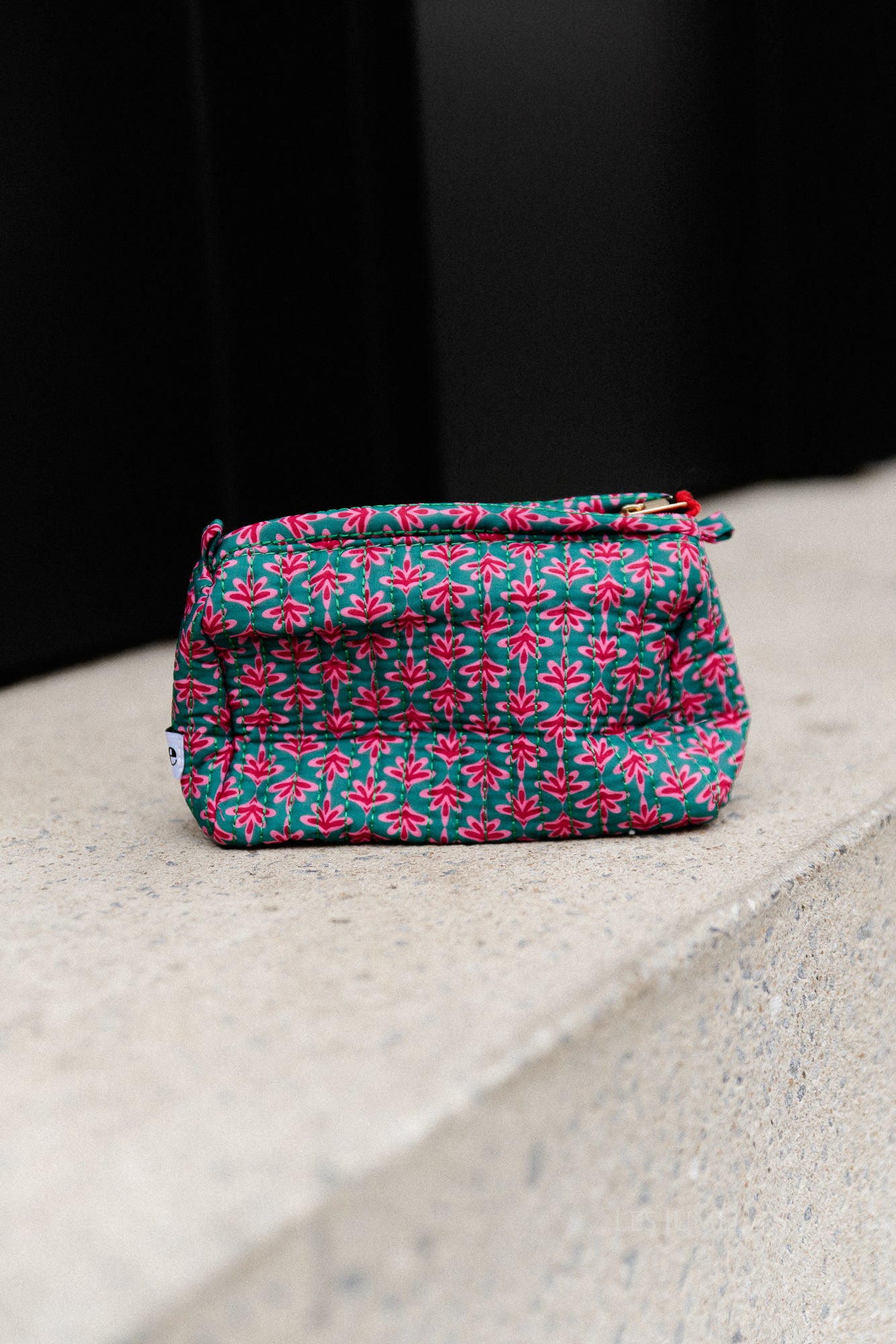 Green floral make-up bag