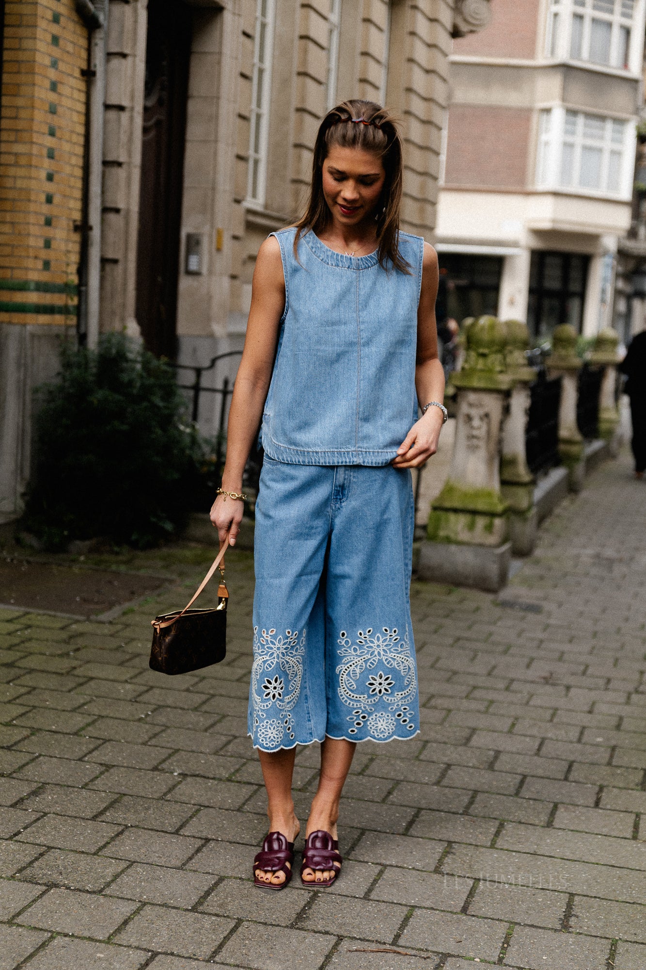 OBJRosie SL LO denim top light blue denim