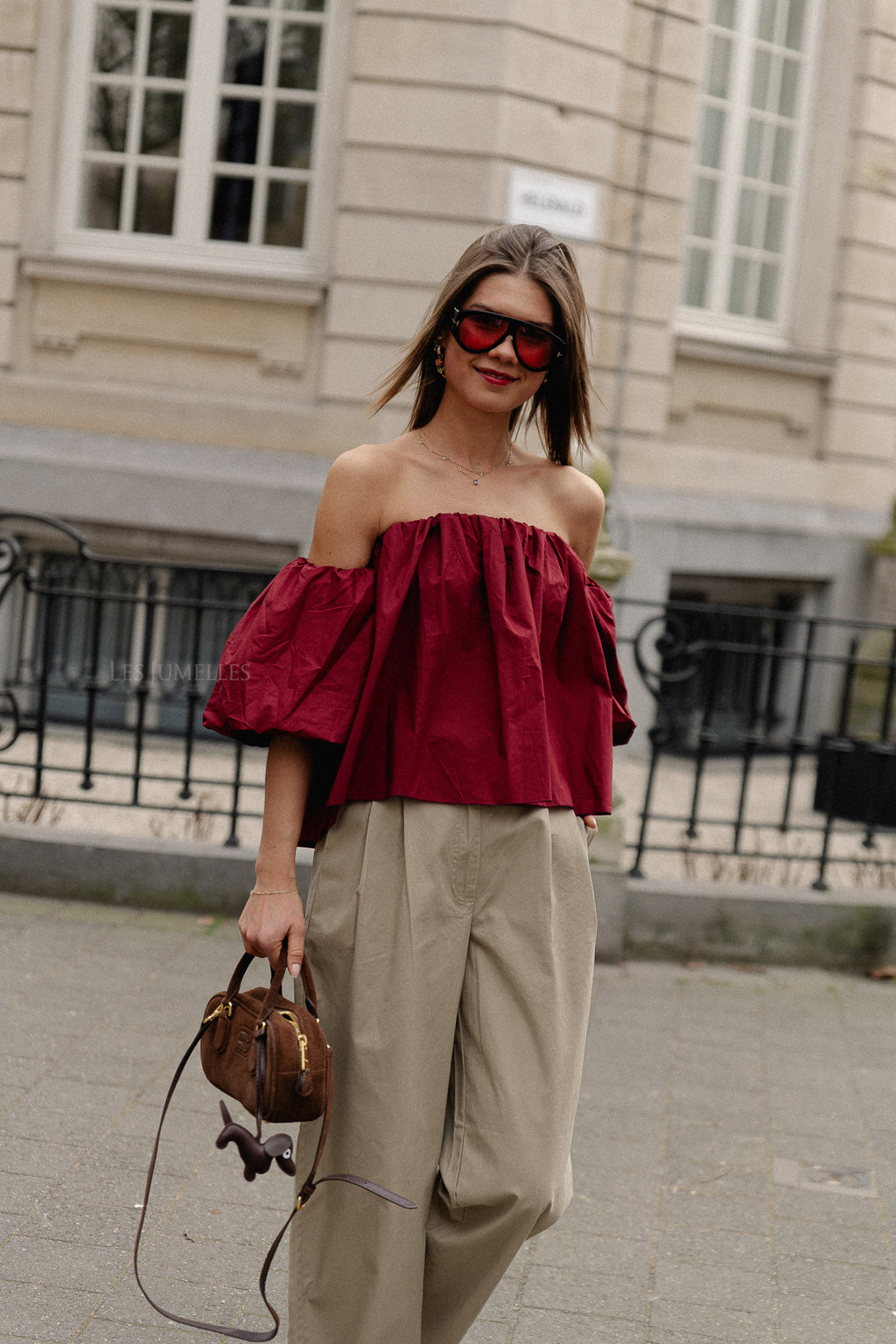 Fran off shoulder cropped blouse burgundy