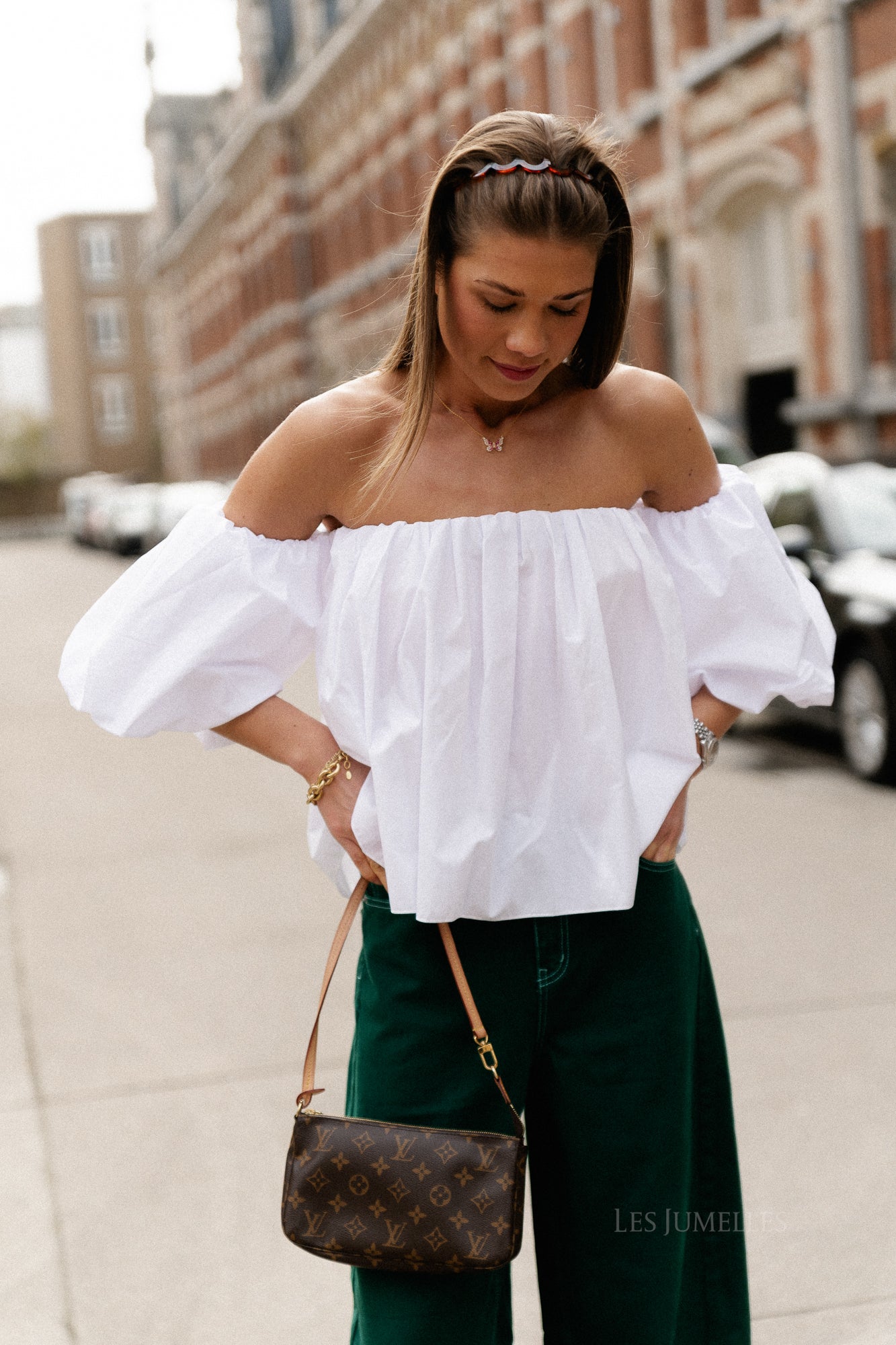 Fran schulterfreie Kurzbluse weiß