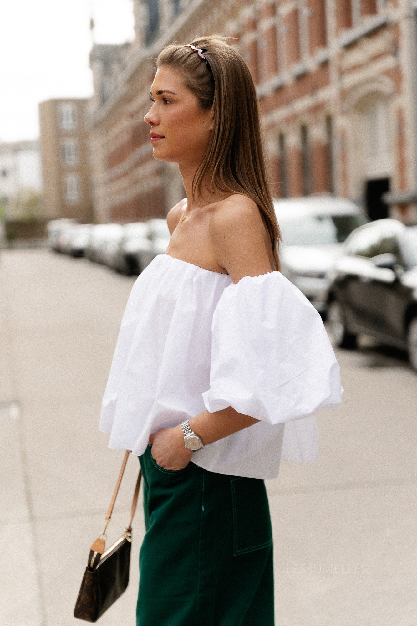 Fran schulterfreie Kurzbluse weiß