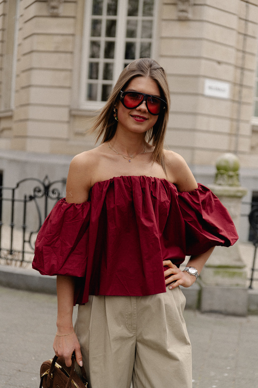 Fran off shoulder cropped blouse burgundy