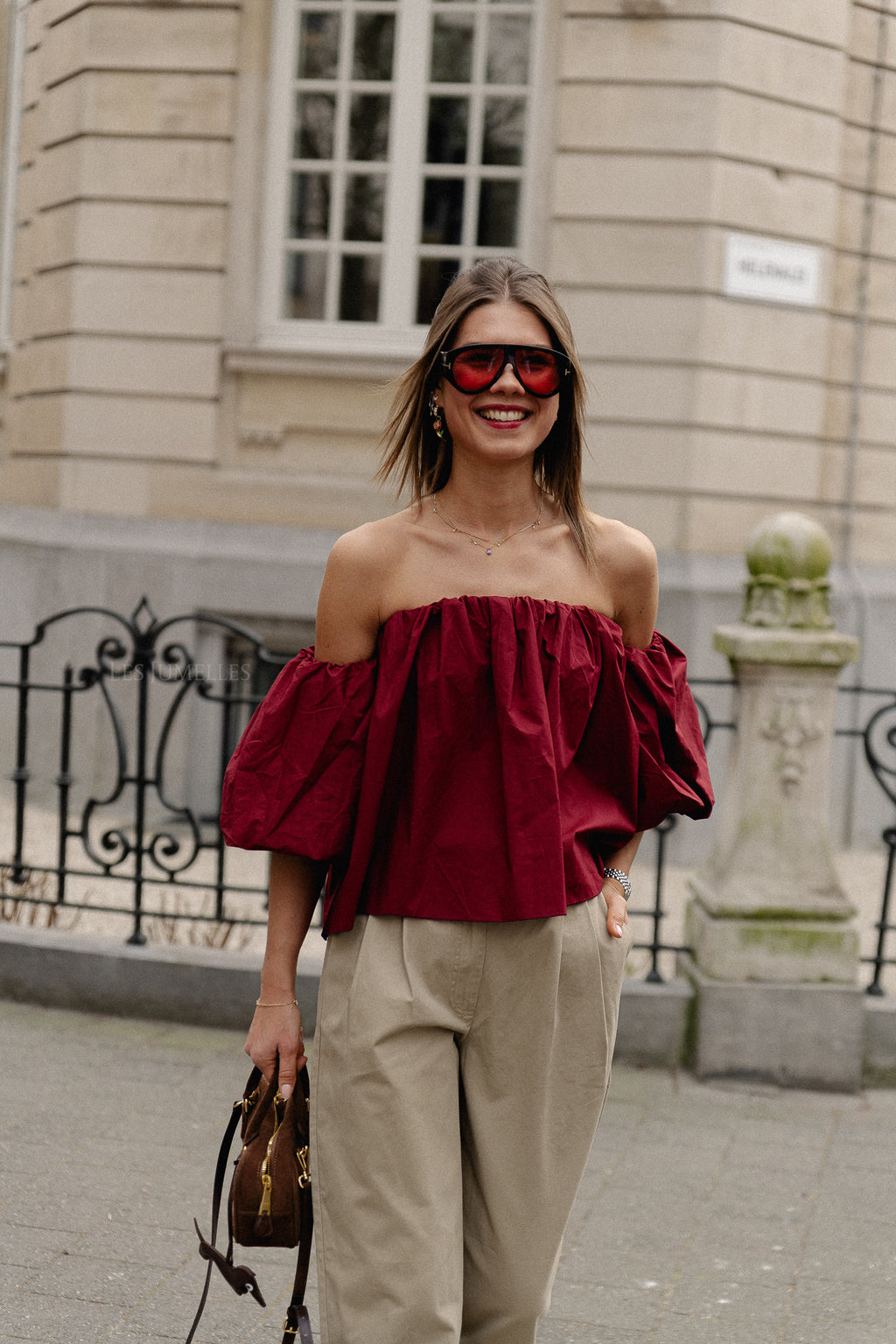 Fran off shoulder cropped blouse burgundy