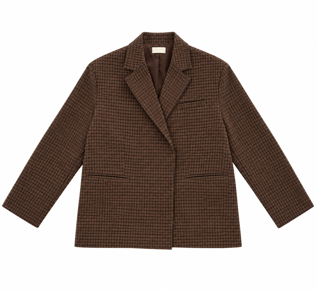 Chloe oversized checked blazer taupe gray/blue