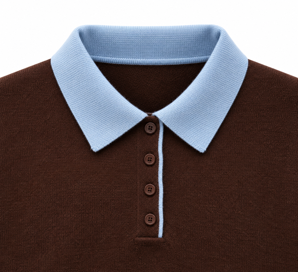 Elise polo neck knit jumper hot chocolate/light blue