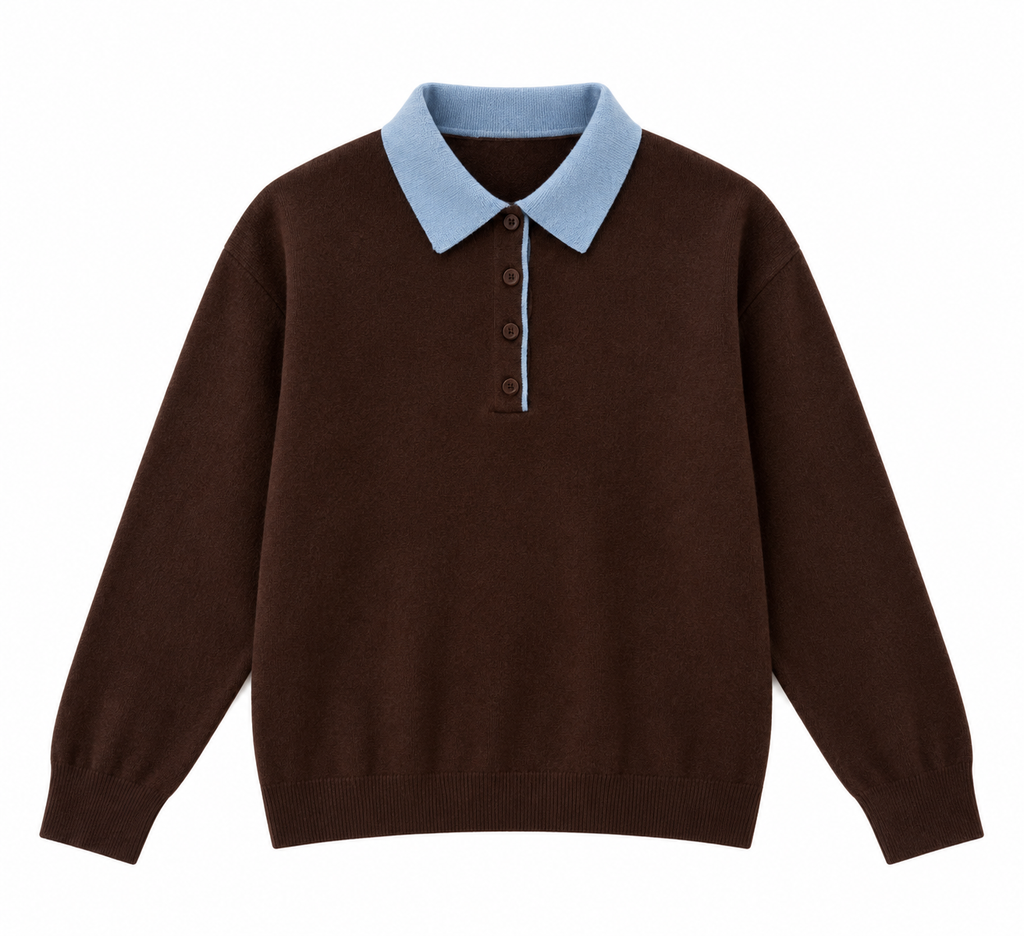 Elise polo neck knit jumper hot chocolate/light blue