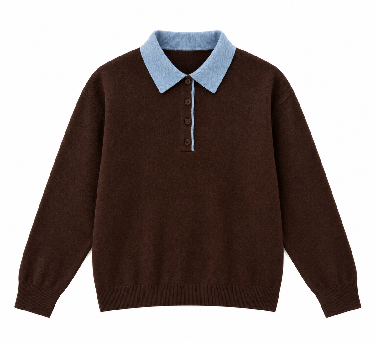 Elise polo neck knit jumper hot chocolate/light blue