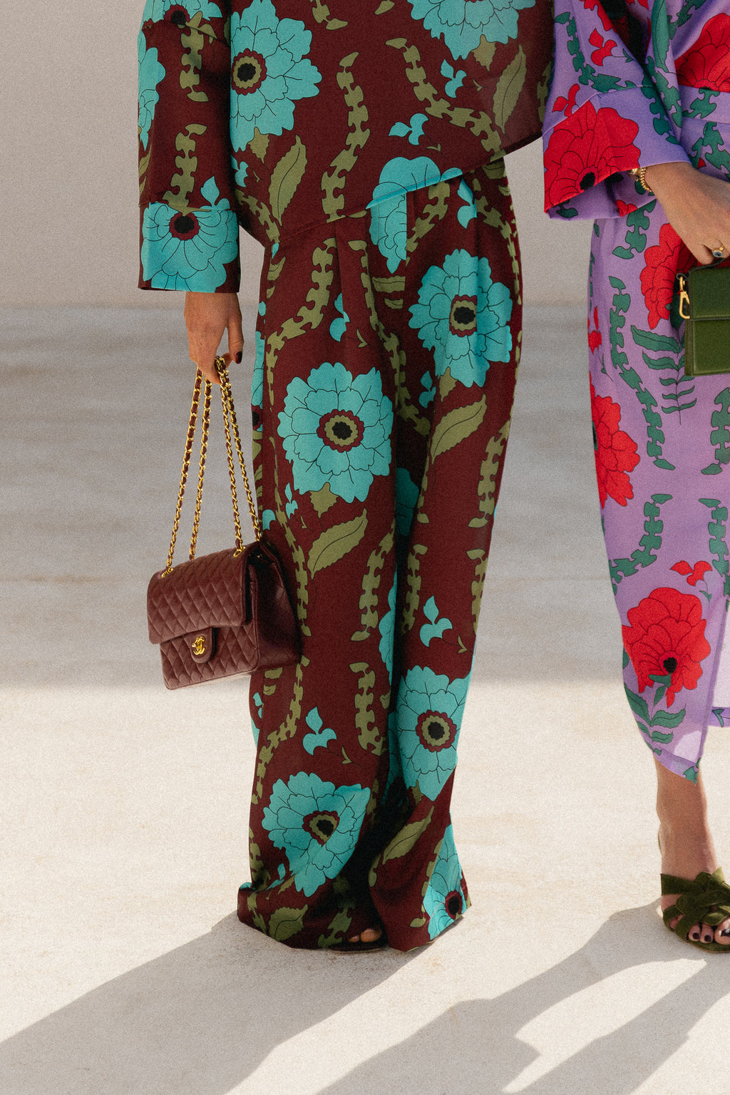 Gill printed sateen pants - burgundy/turquoise