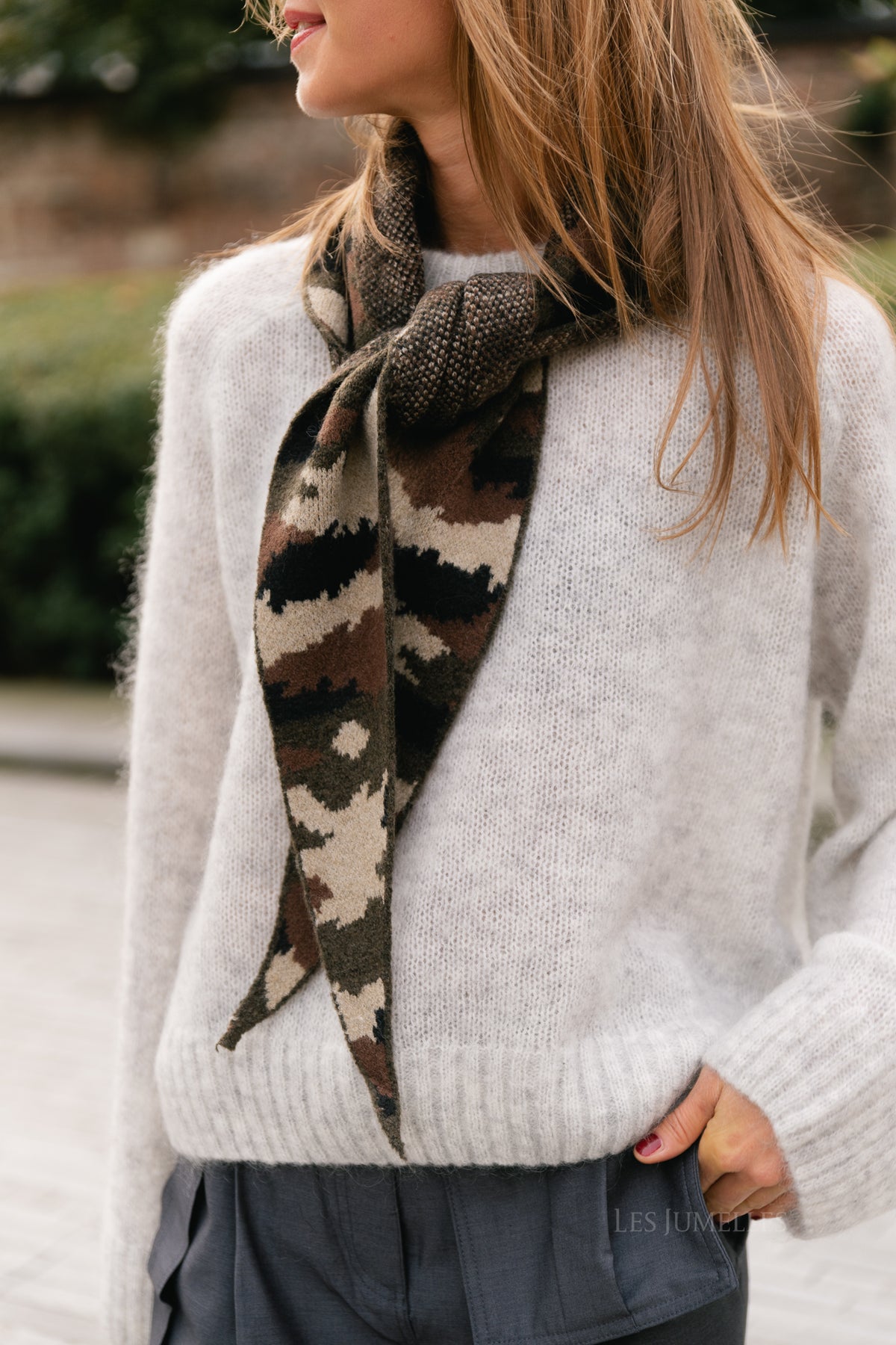 Yaelle triangle scarf camouflage print